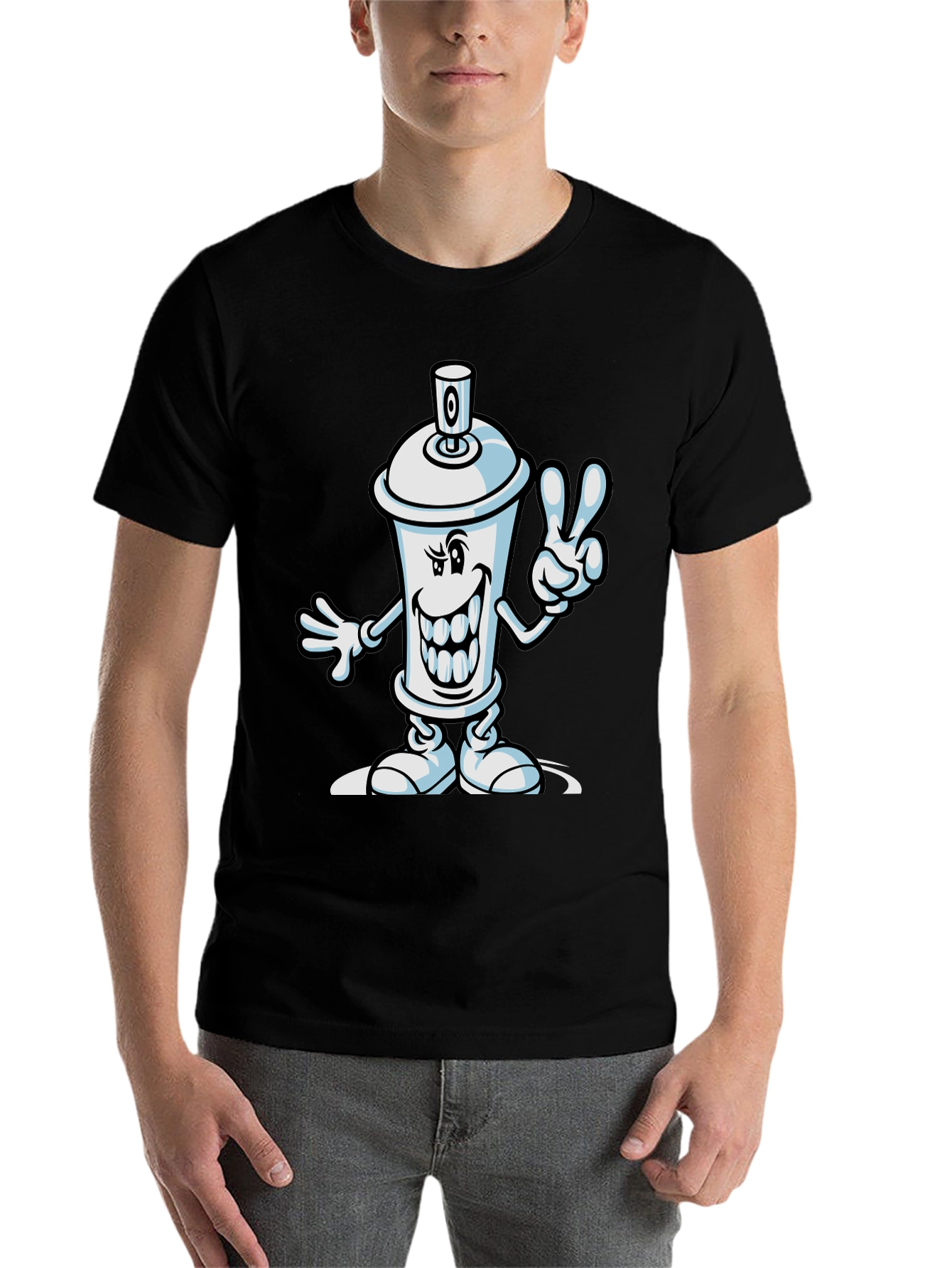 Black Cartoon Spray Paint Can Graphic Tee view 7