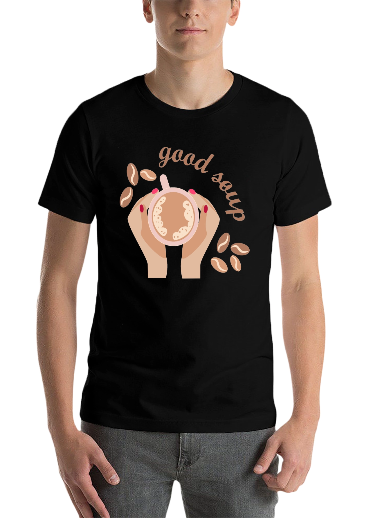 Black Good Soup Graphic T-Shirt | Novelty Coffee Lover Tee view 7