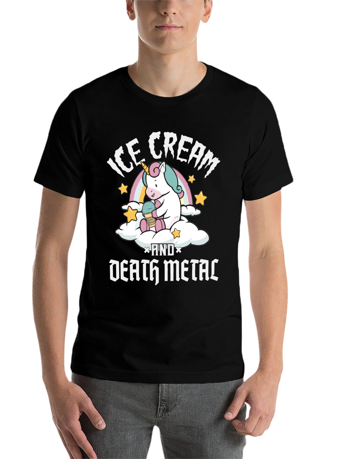 Black Ice Cream and Death Metal Unicorn T-Shirt view 7