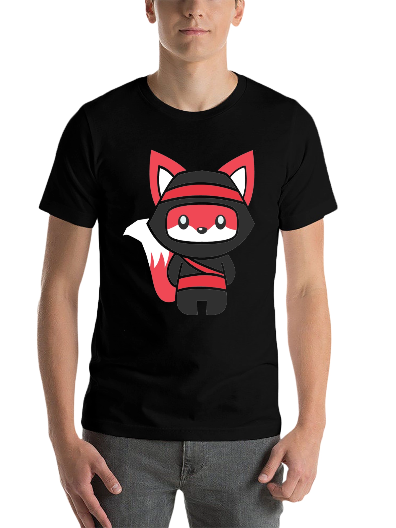 Black Ninja Fox Graphic Black T-Shirt view 7