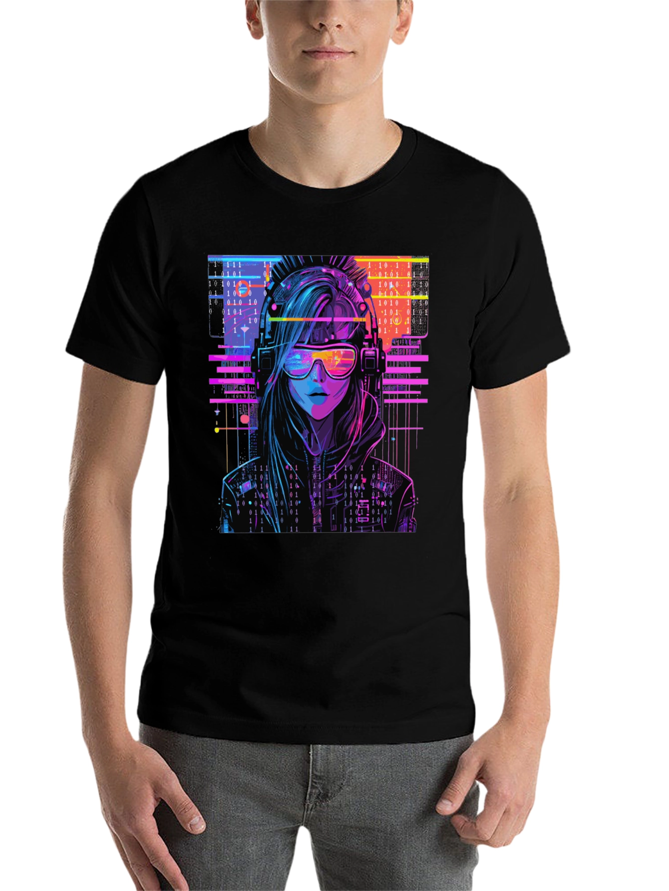 Cyberpunk Girl T-Shirt - Binary Code Design - 7