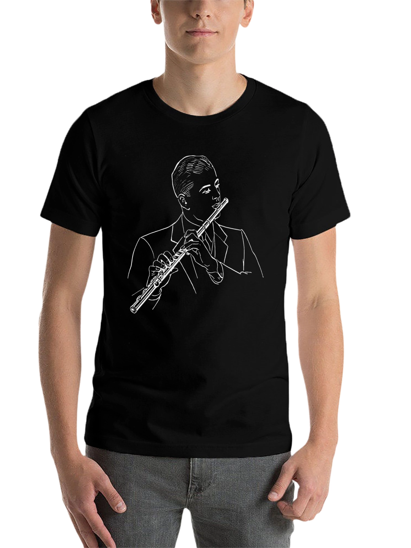 Black Flute Player Graphic Tee - Stylish Musician T-Shirt view 7