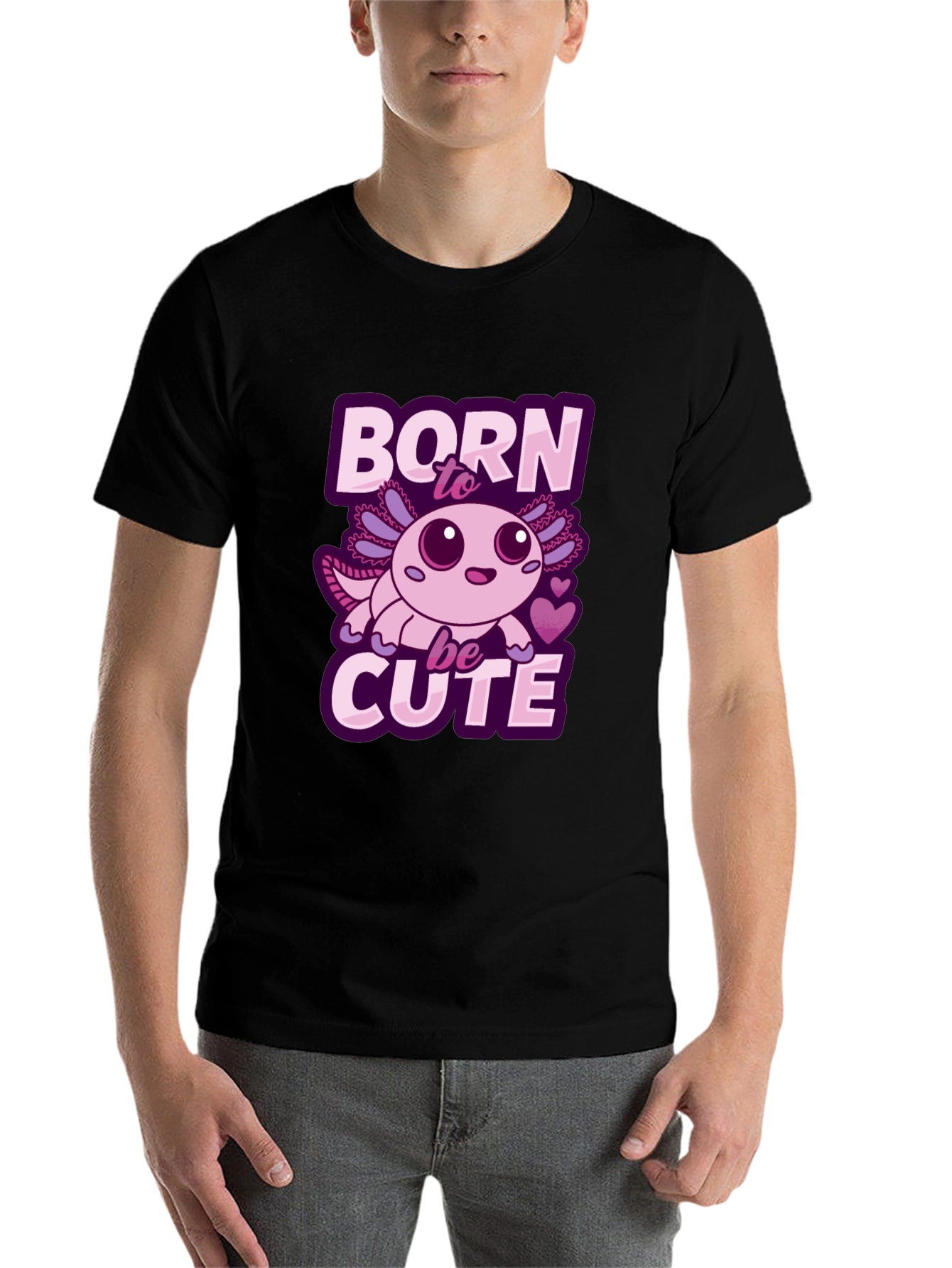 Black Born To Be Cute Axolotl T-Shirt view 7