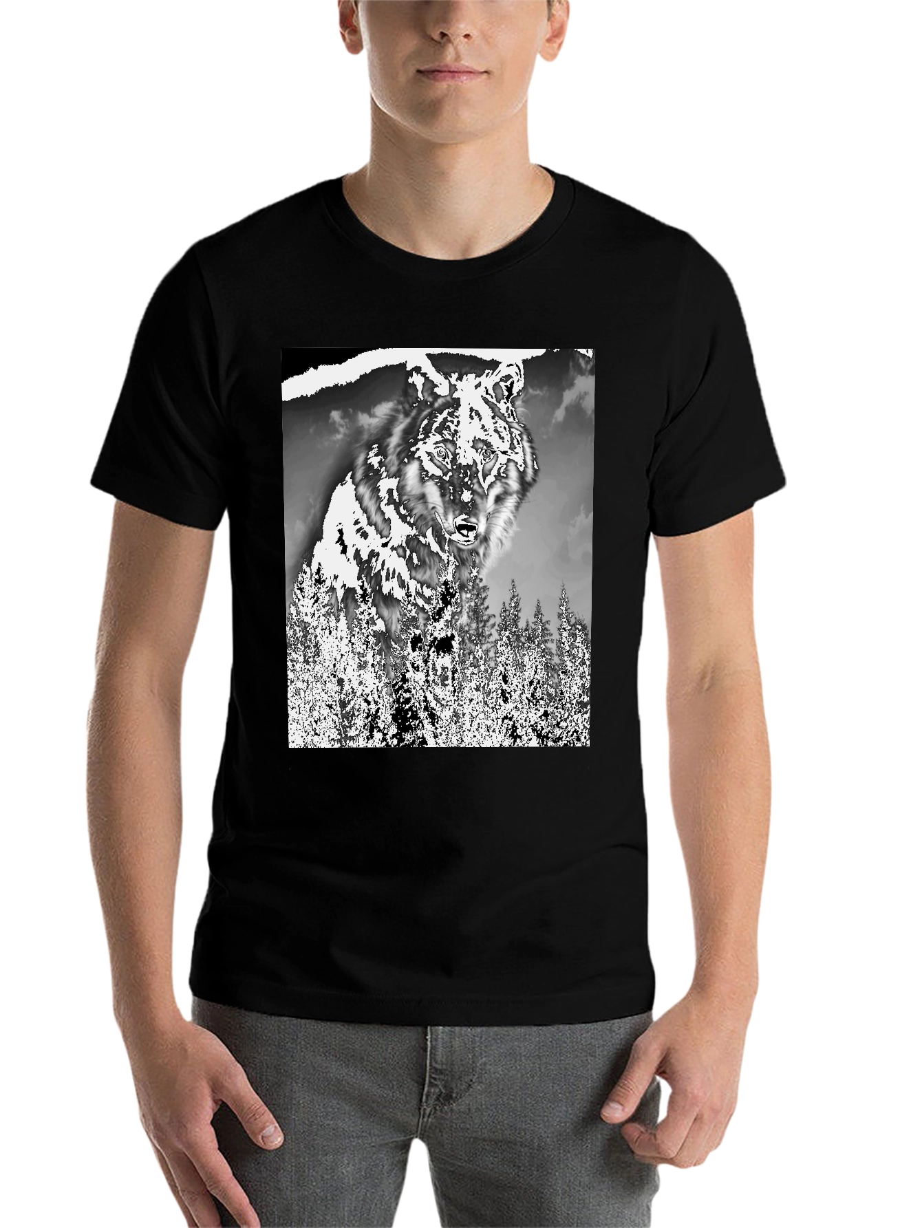 Black Wolf in the Woods Graphic Tee - Black view 7