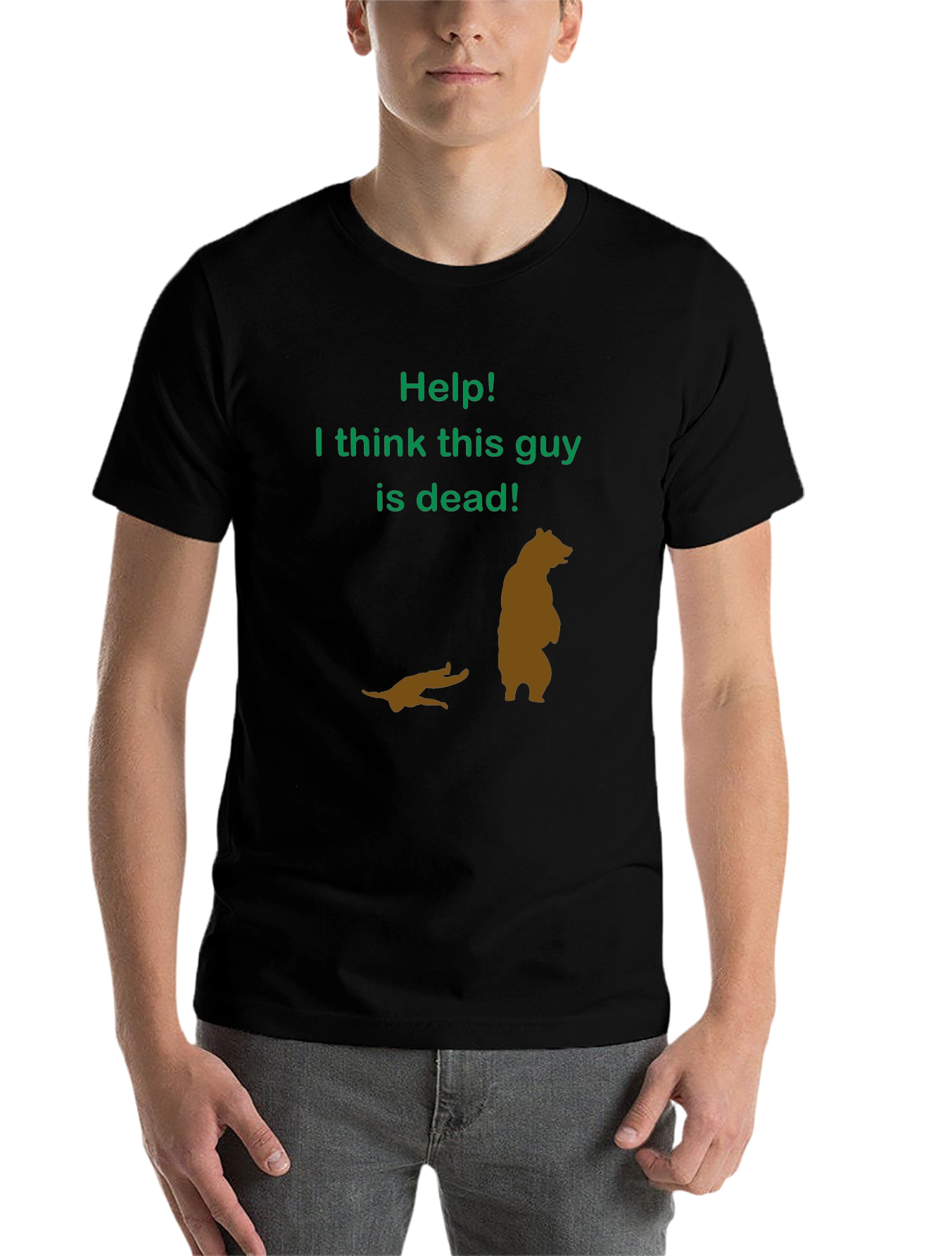 Black Help! Funny Bear T-Shirt view 7
