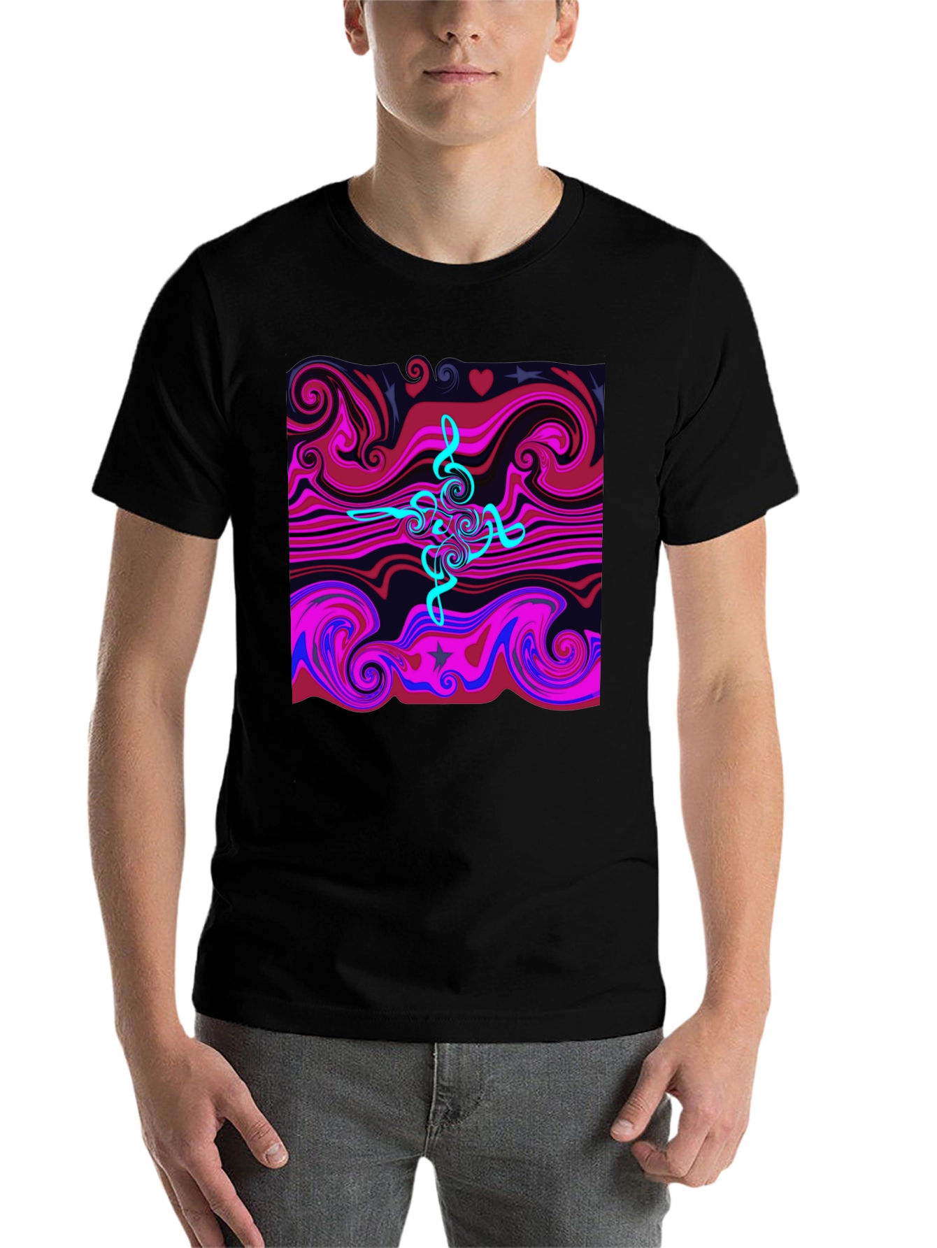 Black Abstract Swirl Tee - Cool Graphic Print Black T-Shirt view 7