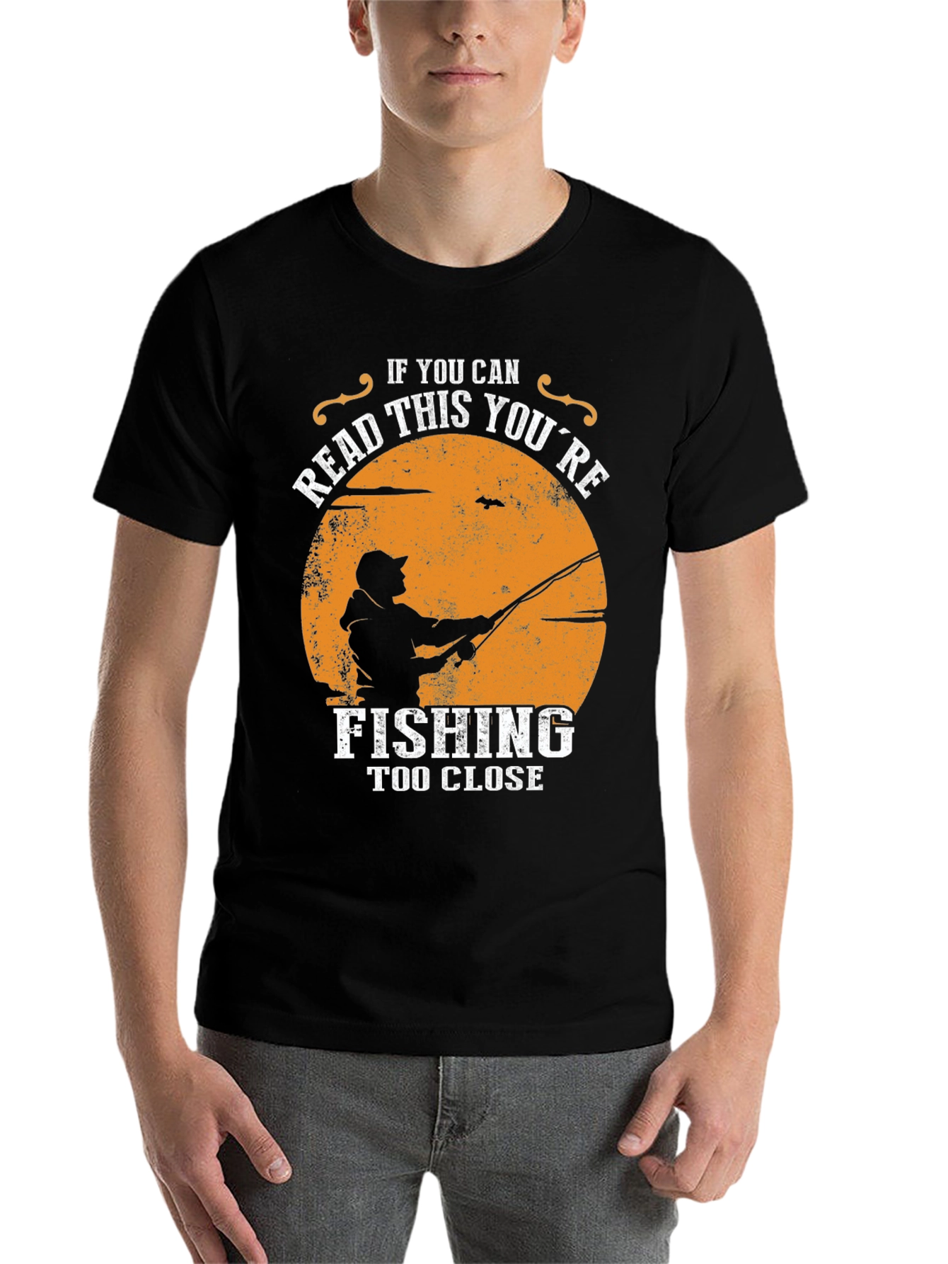 Black Fishing Humor Graphic T-Shirt - Read This You're Fishing Too Close view 7