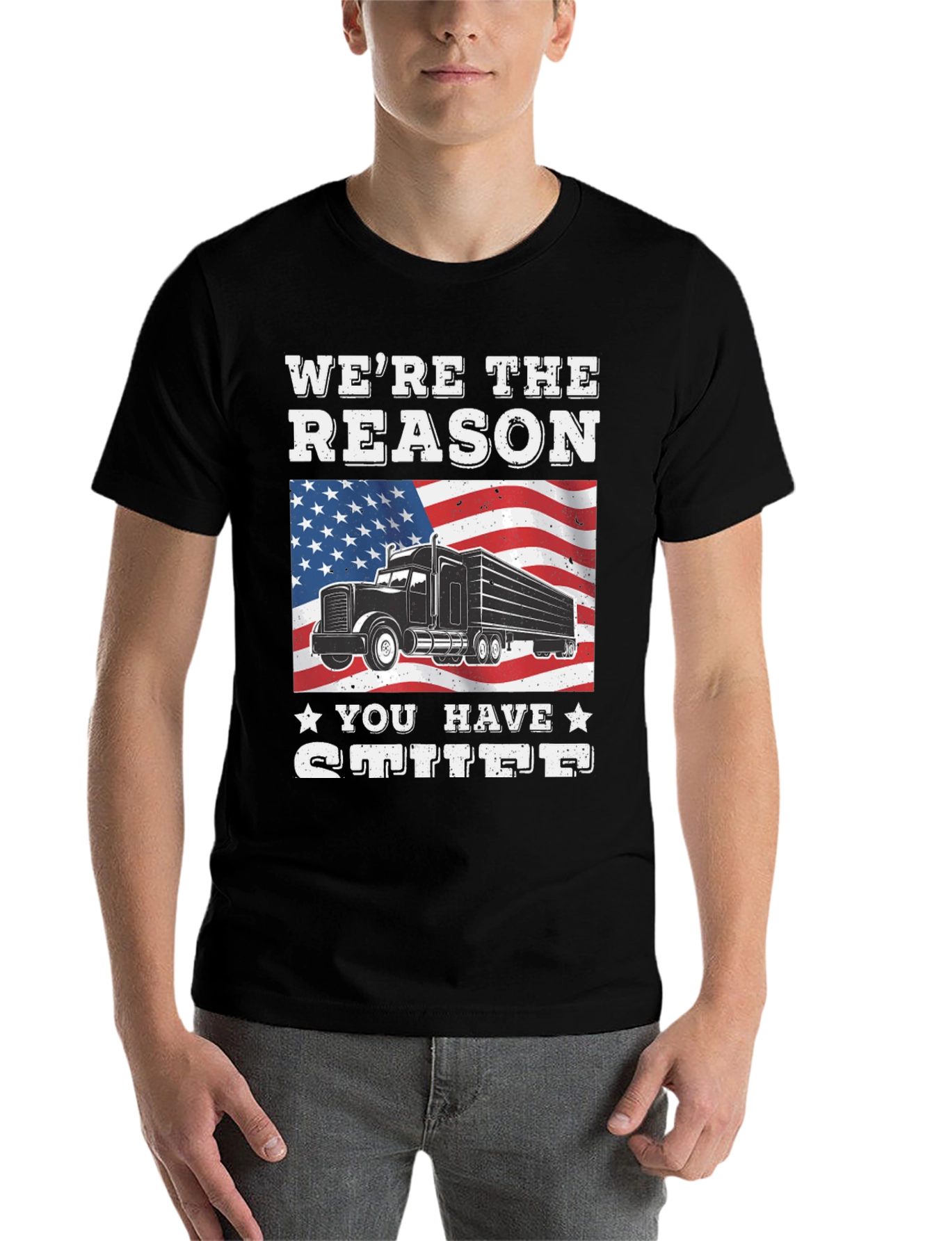 Black We're the Reason You Have Stuff T-Shirt view 7