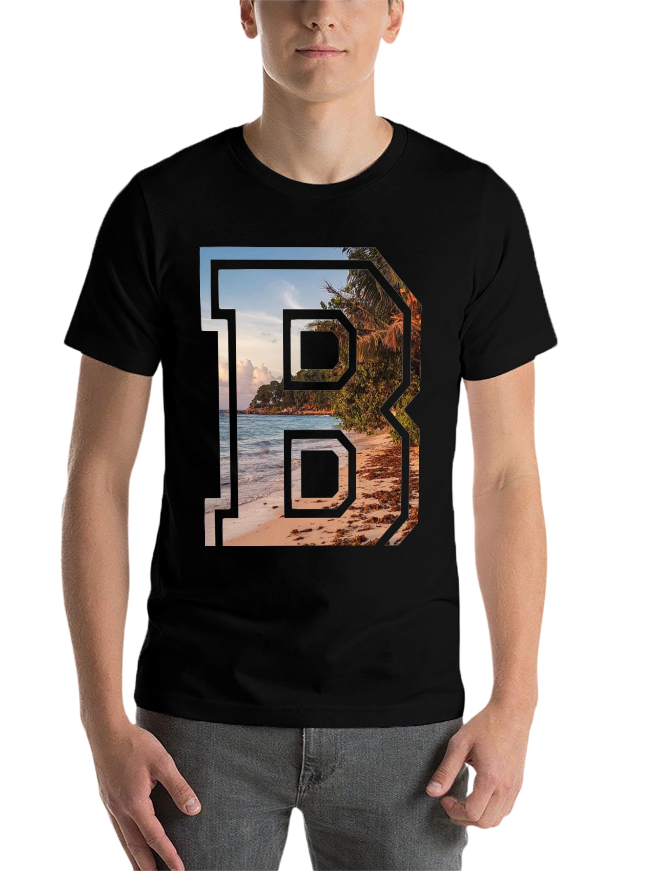 Beach Letter B Graphic Tee - Tropical Getaway Shirt - 7