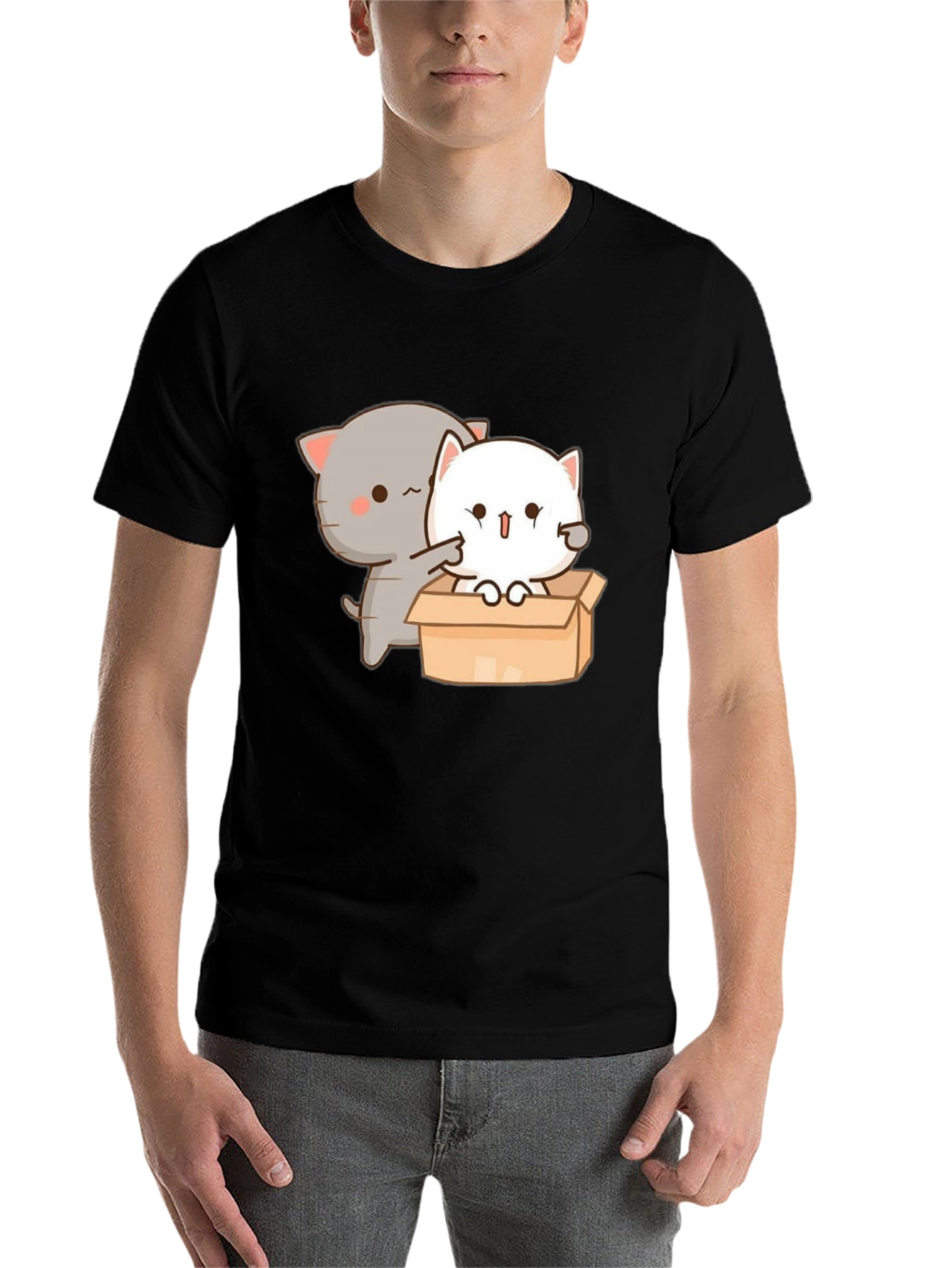 Black Cute Cat in Box Graphic T-Shirt view 7