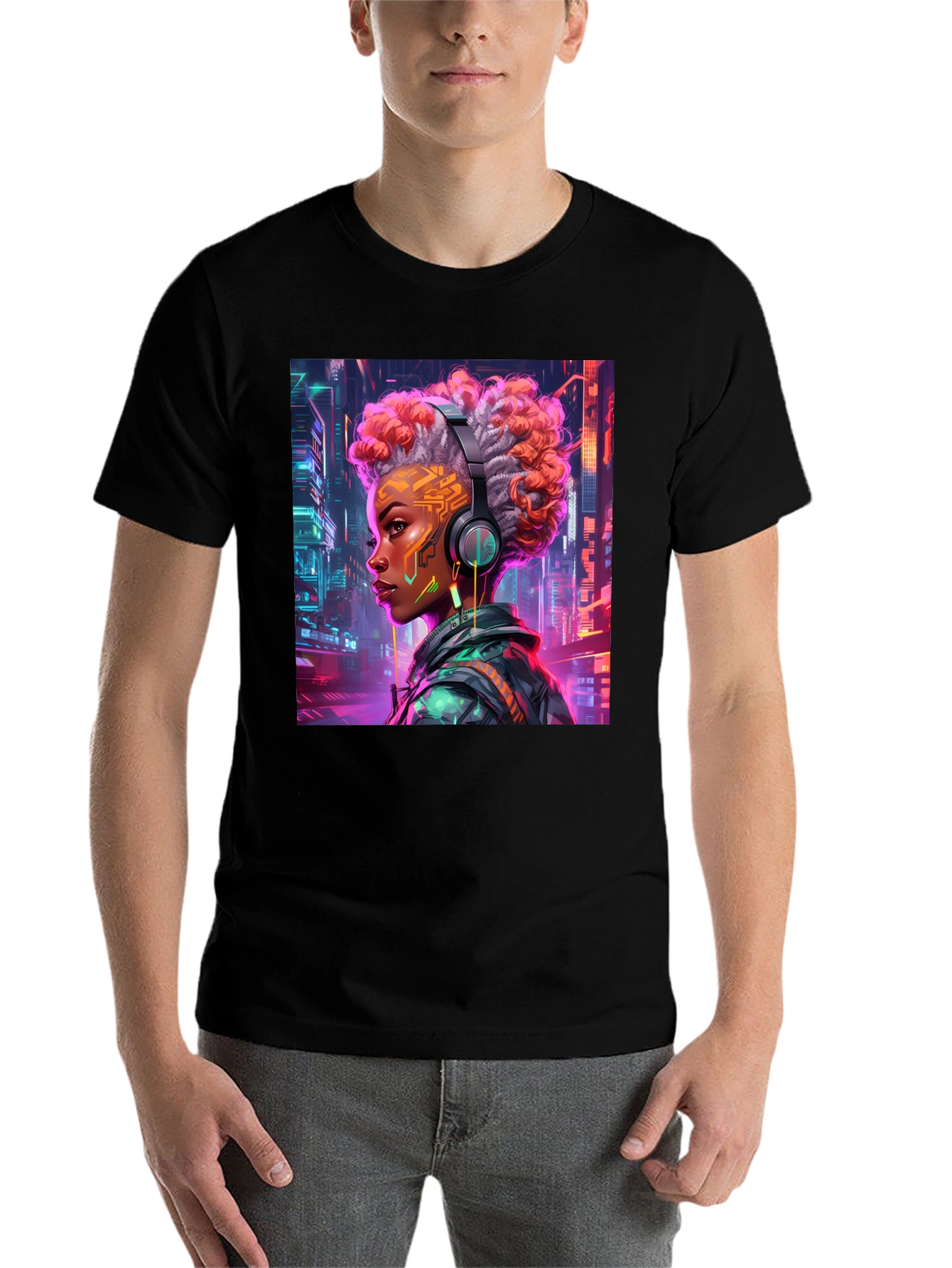 Black Cyberpunk Girl Graphic Tee - Futuristic Style view 7