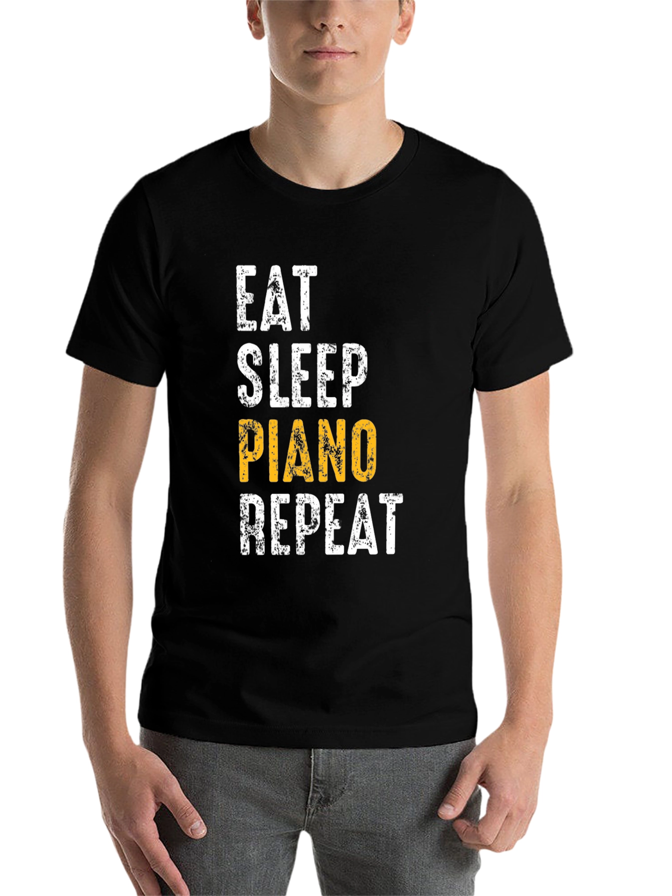 Black Eat Sleep Piano Repeat Black Graphic Tee view 7