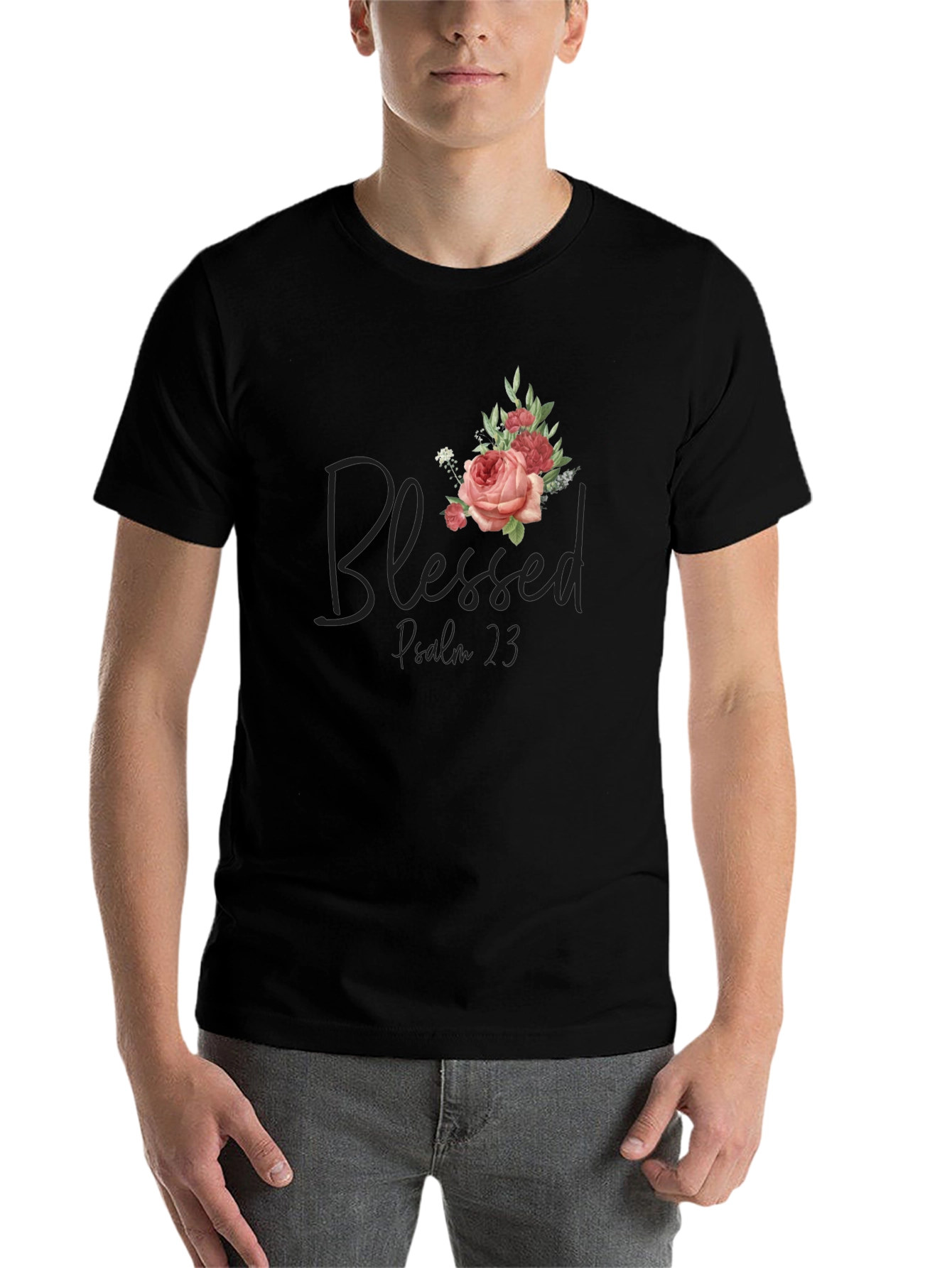 Black Blessed Proverbs 3:5 Floral T-Shirt view 7