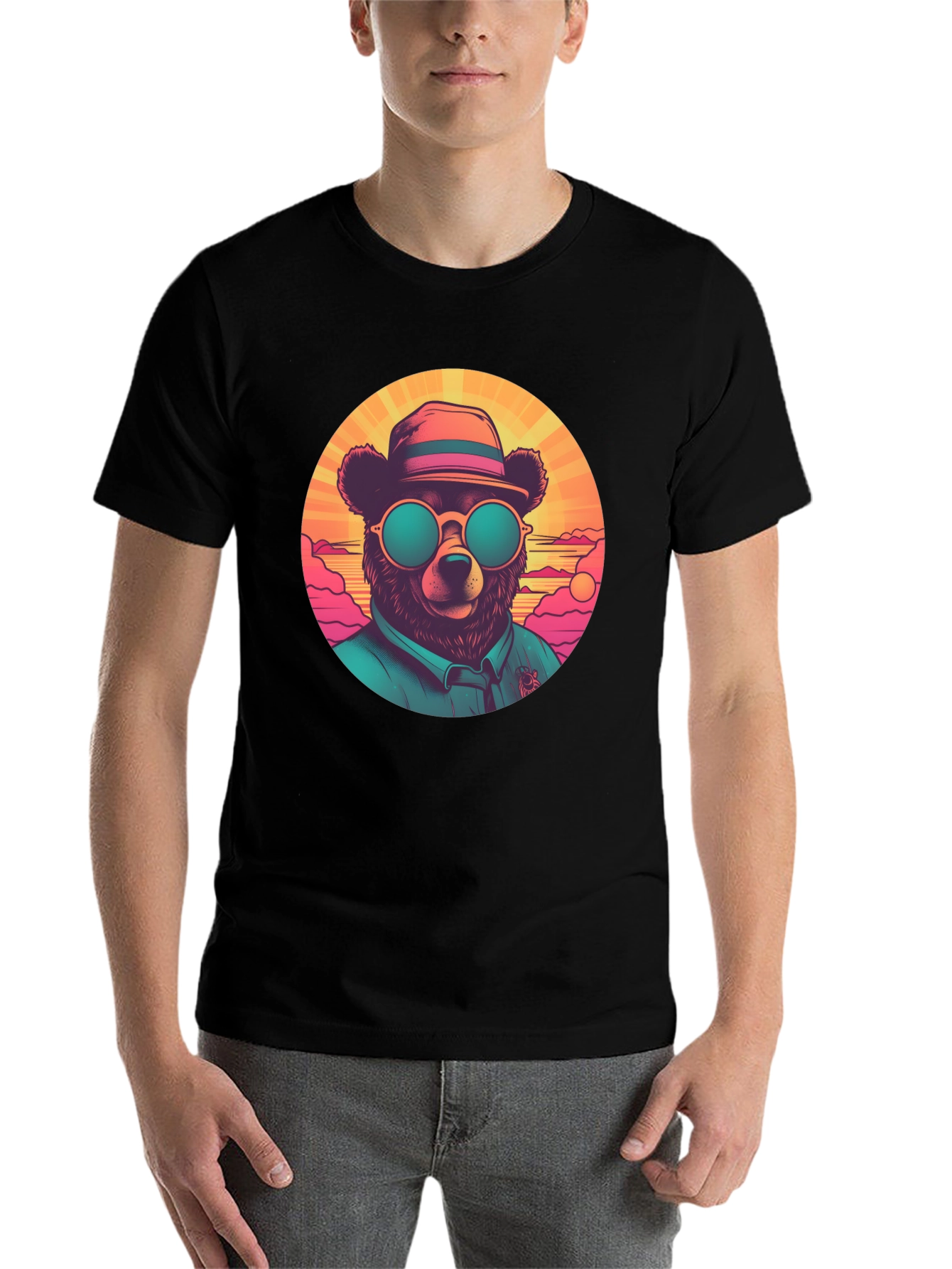 Black Cool Bear Graphic Tee - Retro Style view 7