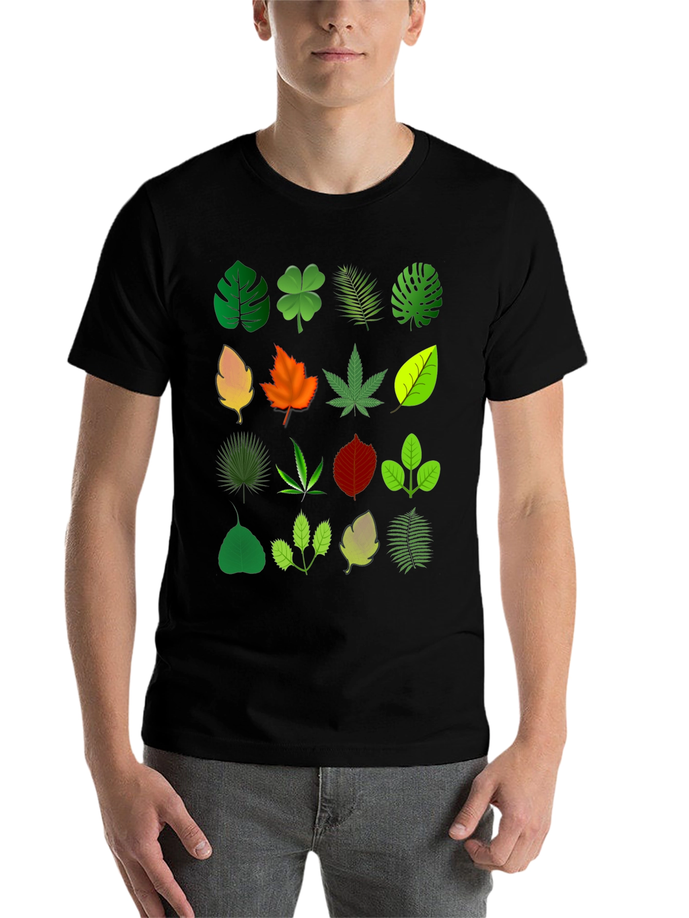 Black Leaf Pattern T-Shirt view 7
