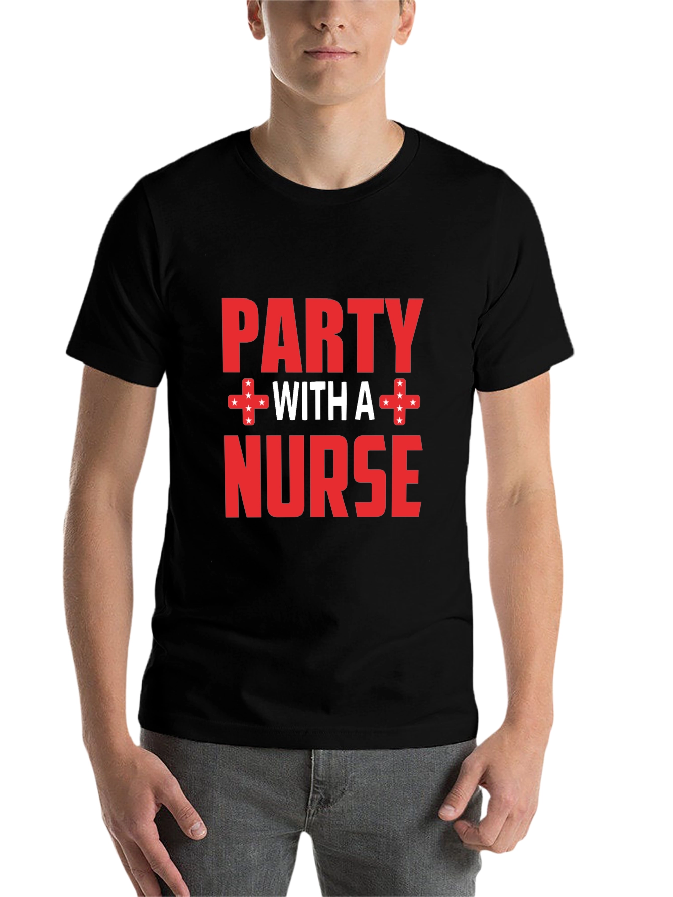 Black Party With a Nurse T-Shirt, Novelty Graphic Tee view 7