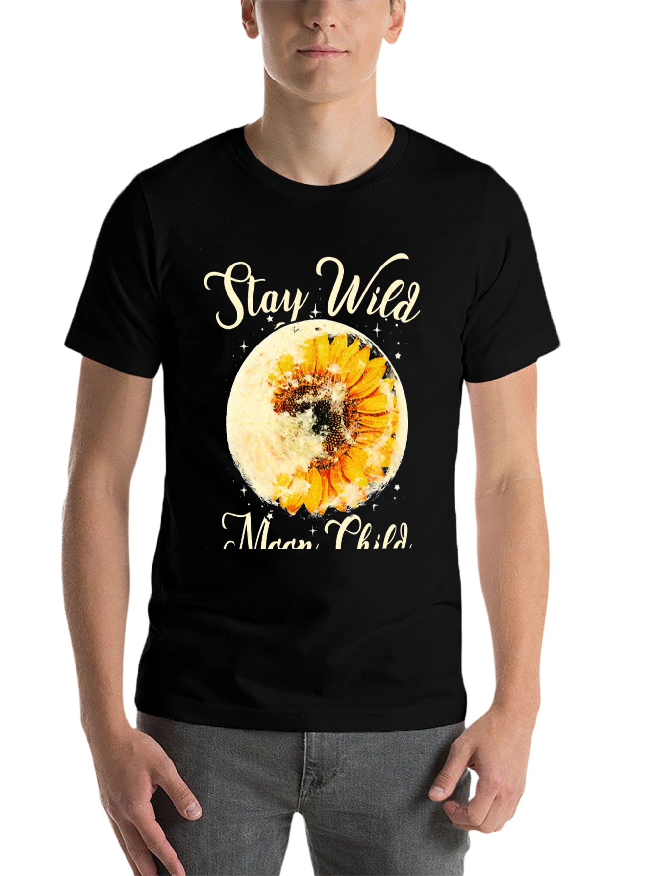 Black Stay Wild Moon Child Sunflower Graphic Tee view 7