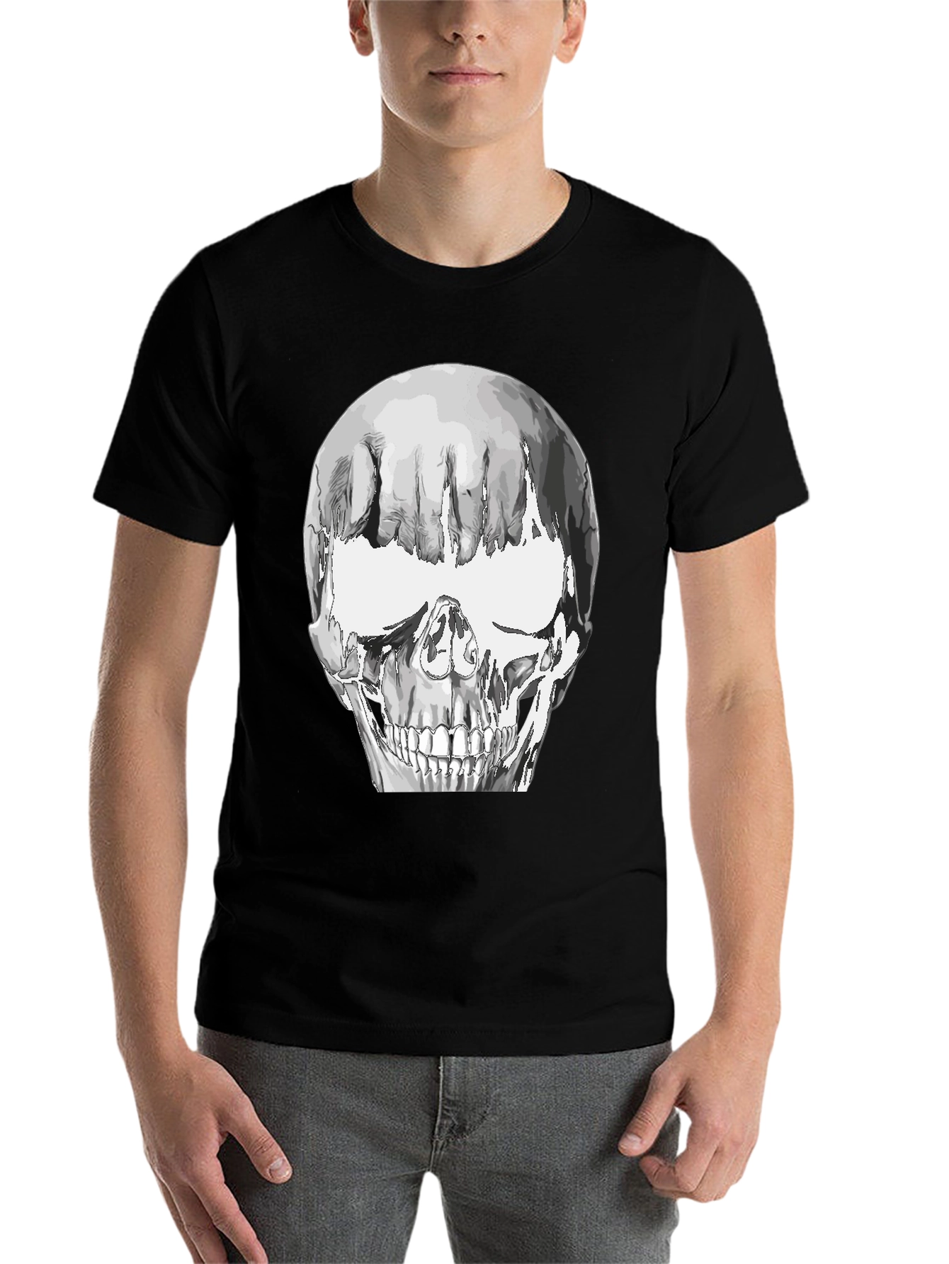 Black Skull Graphic Tee - Black Cotton Blend T-Shirt view 7