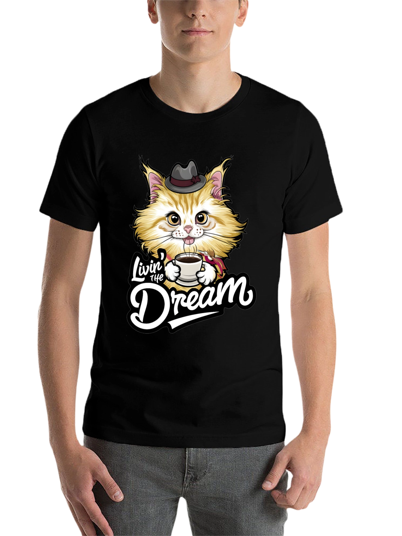 Black Livin' the Dream Cat Graphic T-Shirt view 7