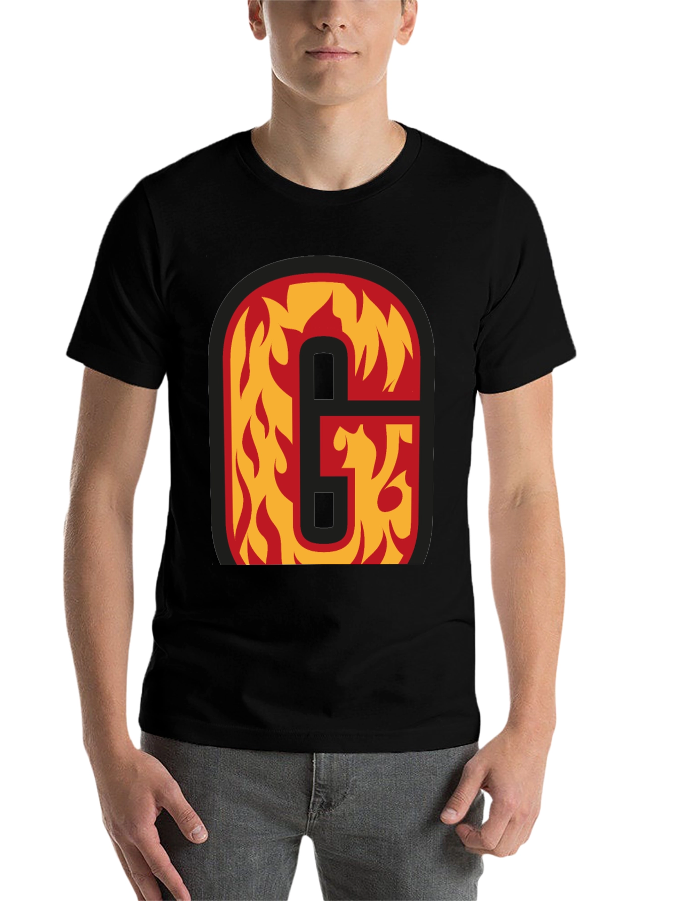 Black Fiery Letter 'G' Black T-Shirt view 7