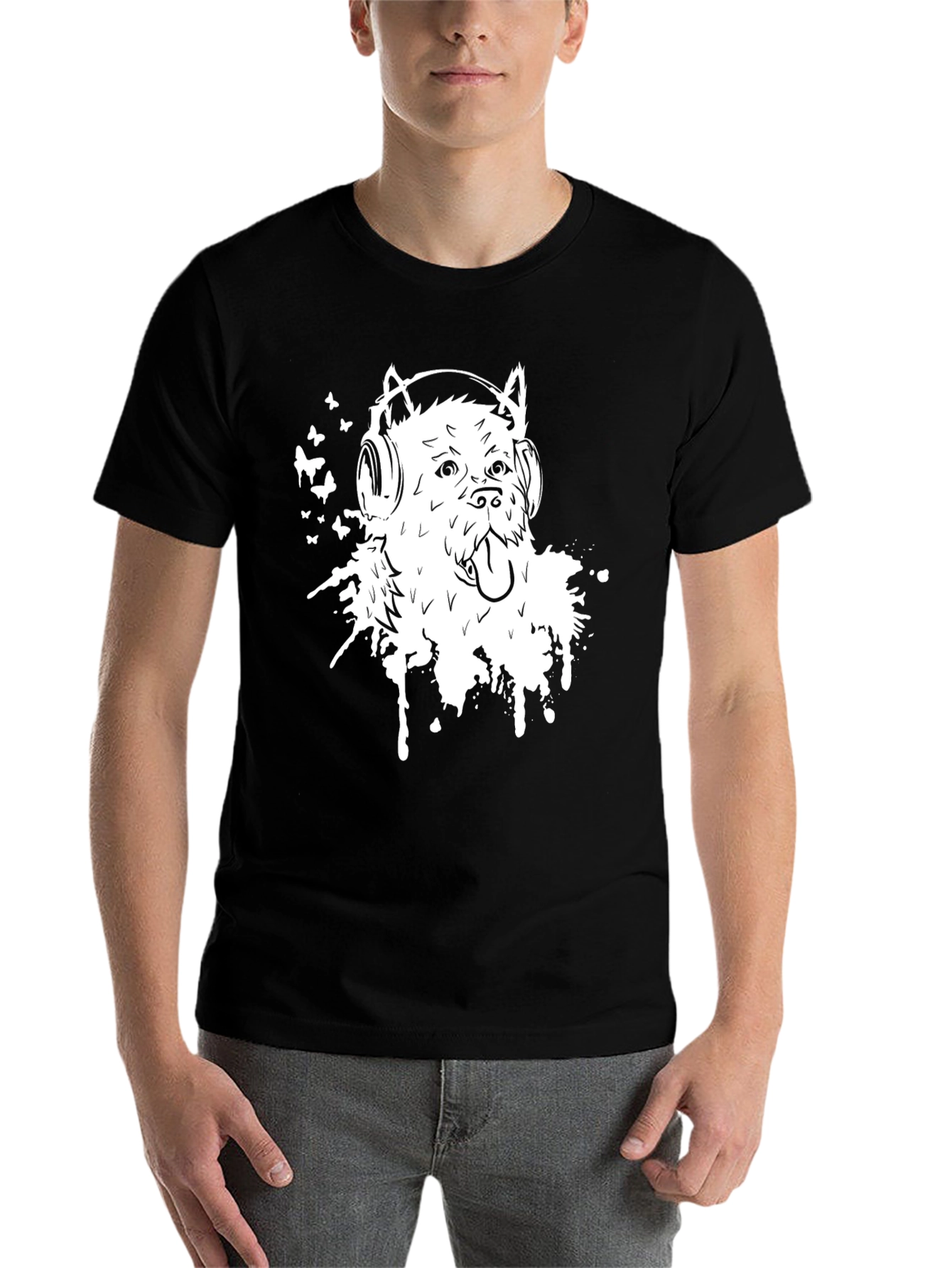 Black Dog with Headphones Graphic Tee - Black view 7