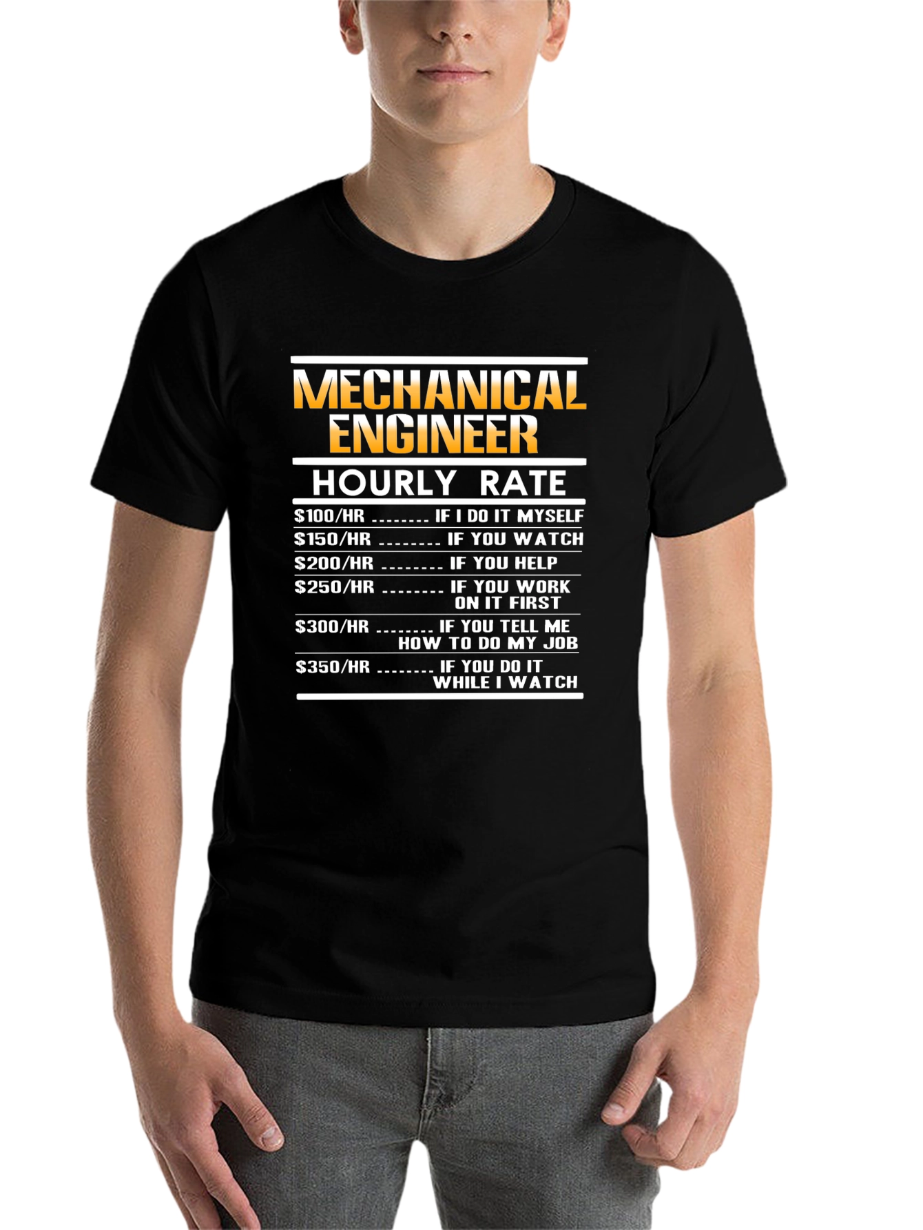 Black Mechanical Engineer Hourly Rate T-Shirt view 7