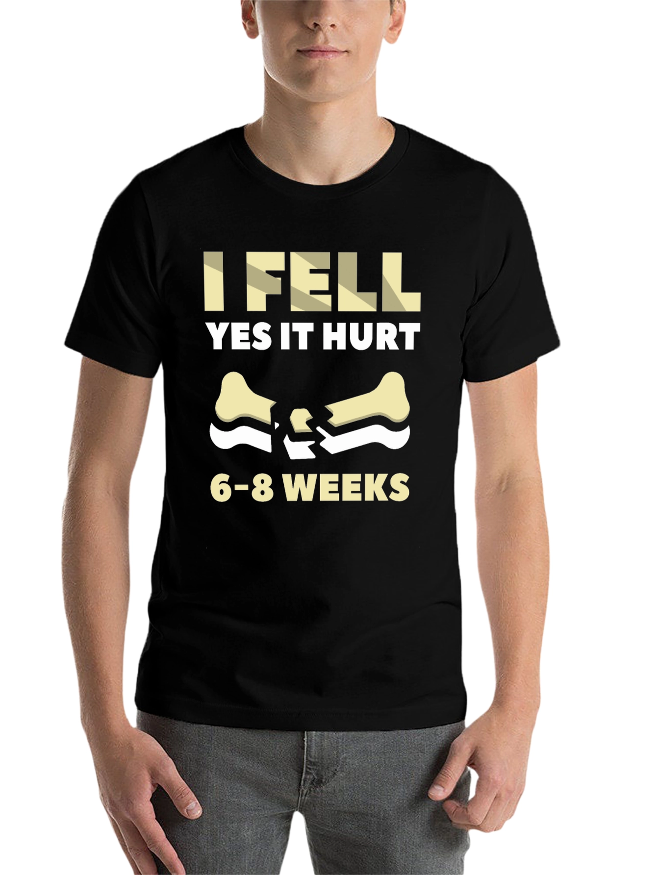 Black I Fell Yes It Hurt Funny Broken Bone Get Well Soon Black T-Shirt view 7