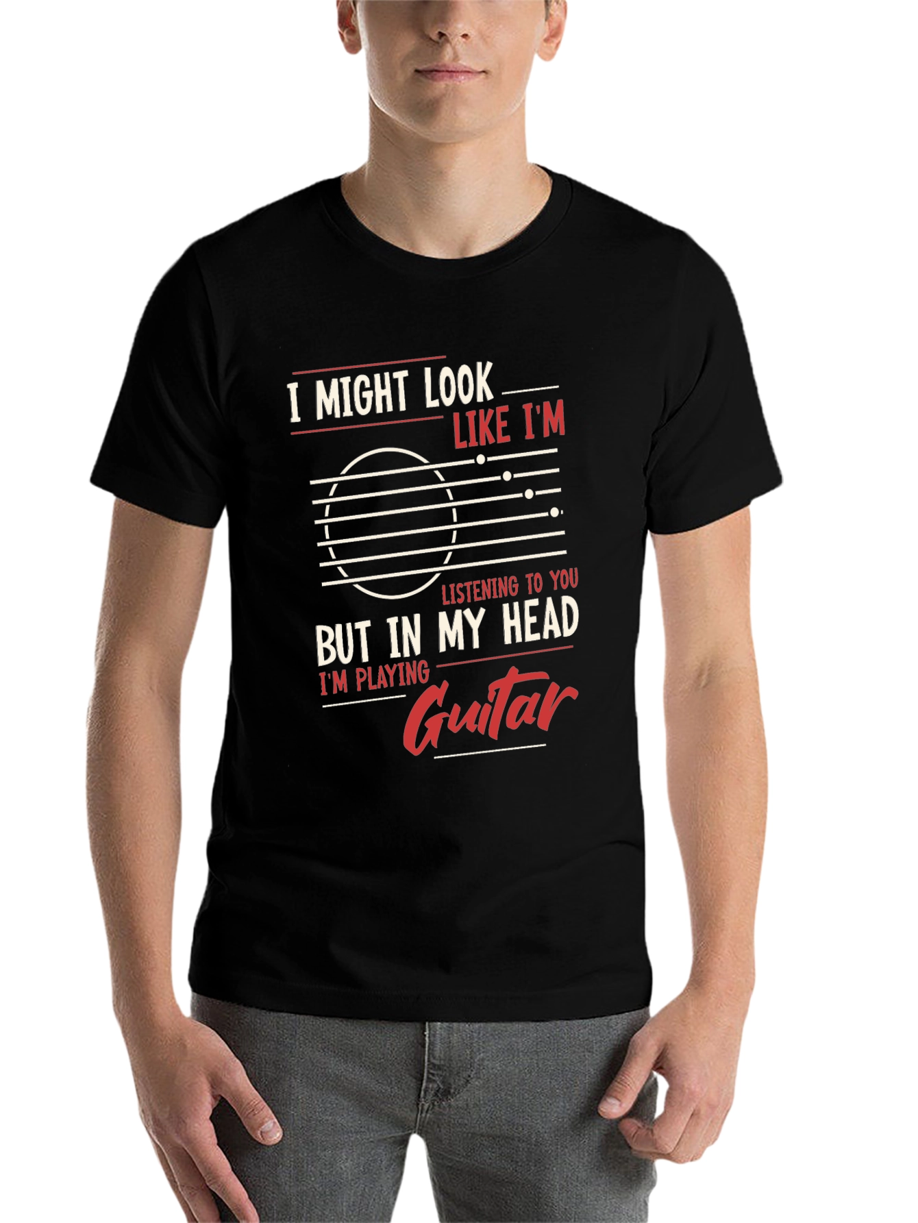 Black Guitar Player Mind T-Shirt - "But In My Head I'm Playing Guitar" view 7