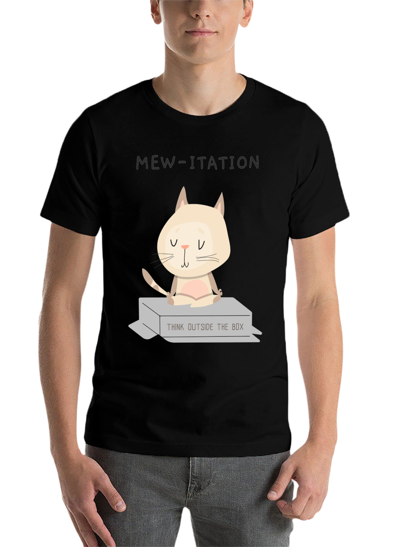 Black Mew-ditation Cat Graphic T-Shirt: Think Outside the Box view 7