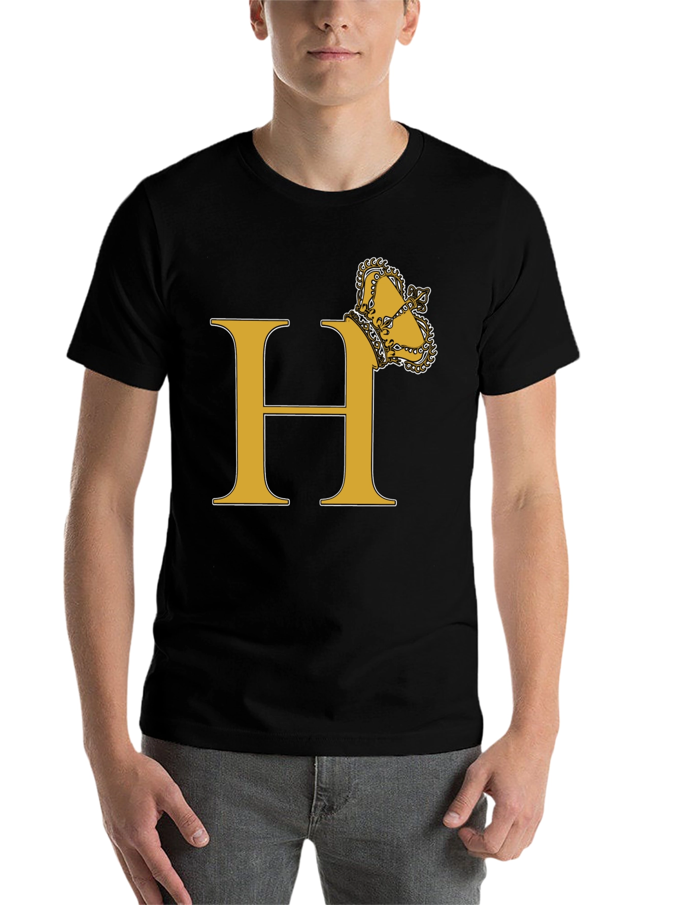 Black Crown Initial "H" T-Shirt - Stylish Monogram Tee view 7