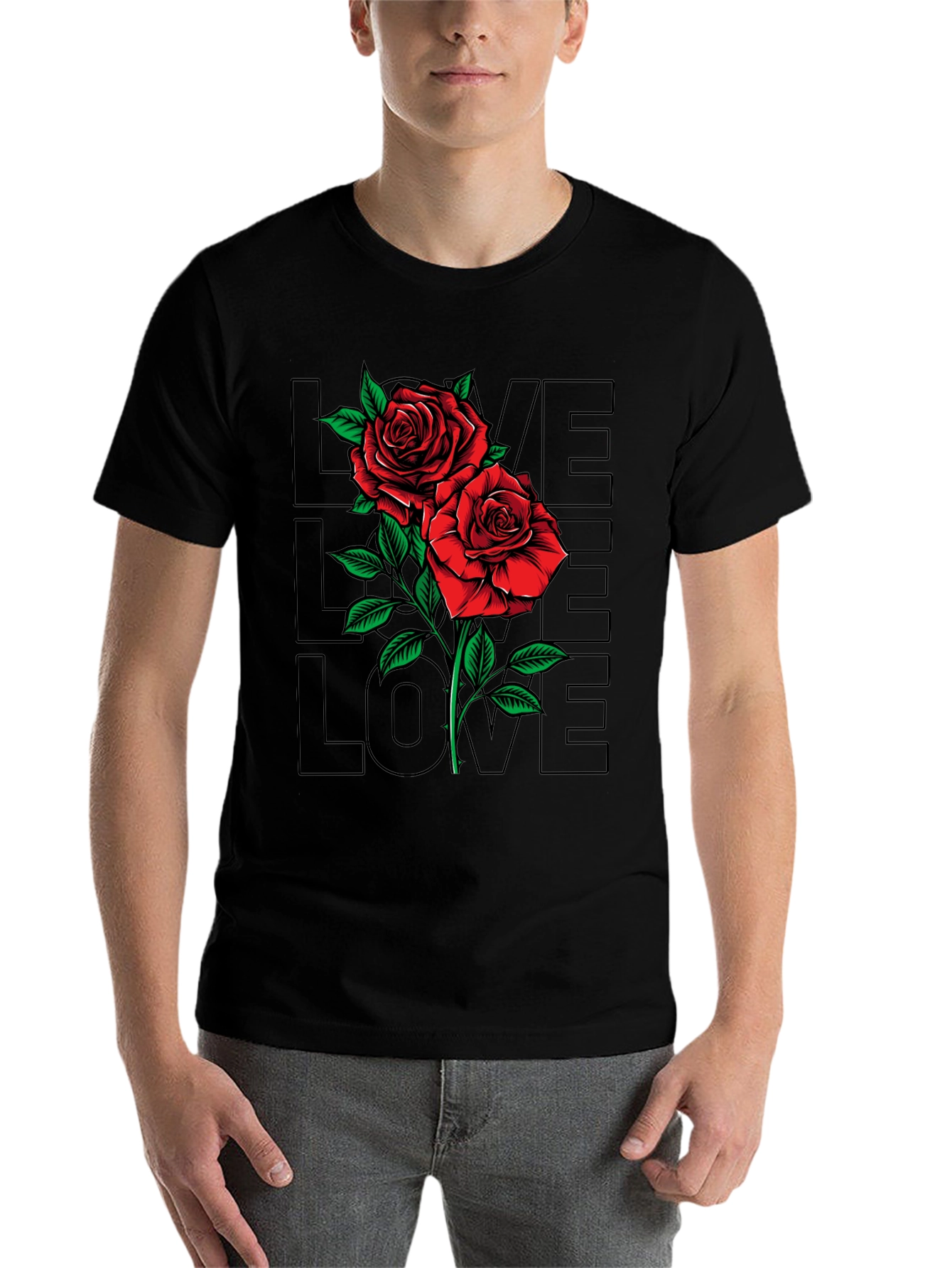 Black Rose Love Graphic T-Shirt - Men's Black Tee view 7