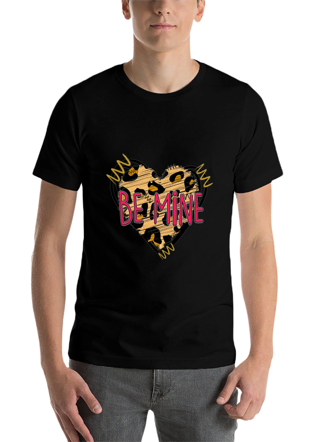 Black Leopard Heart Be Mine Valentine's T-Shirt view 7