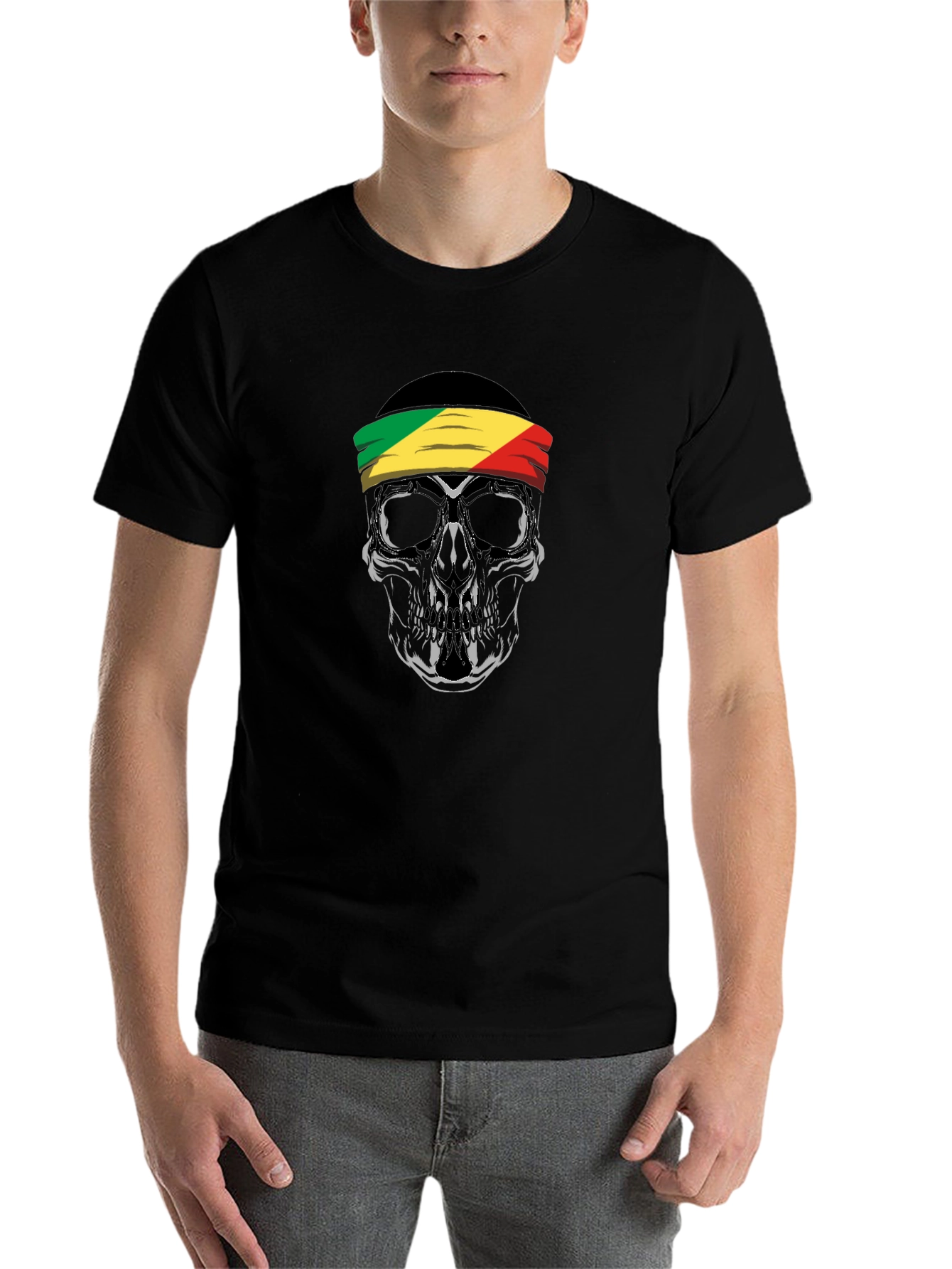 Black Skull Headband T-Shirt - Republic of Congo view 7