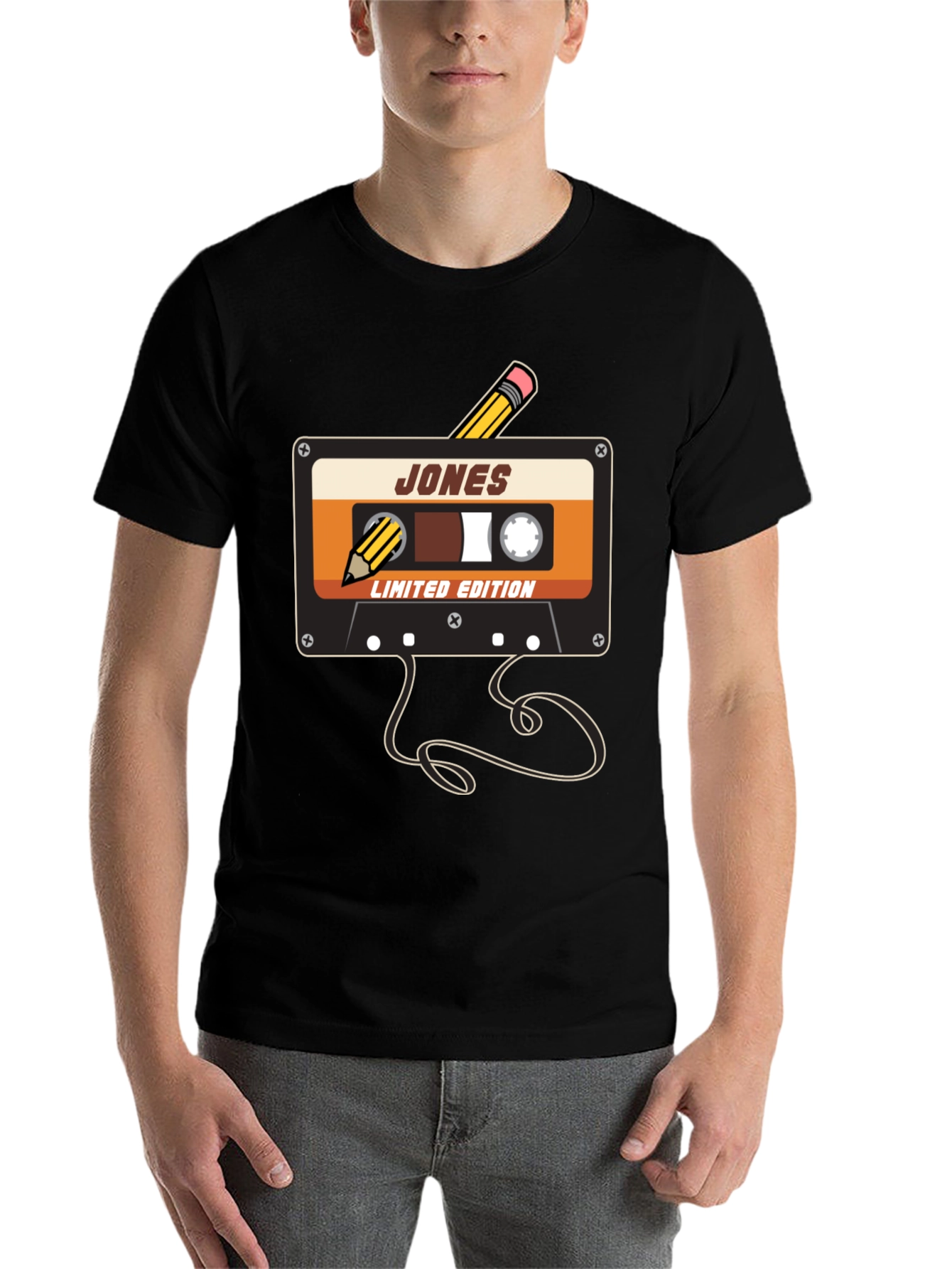 Black Retro Cassette Tape Pencil T-Shirt view 7