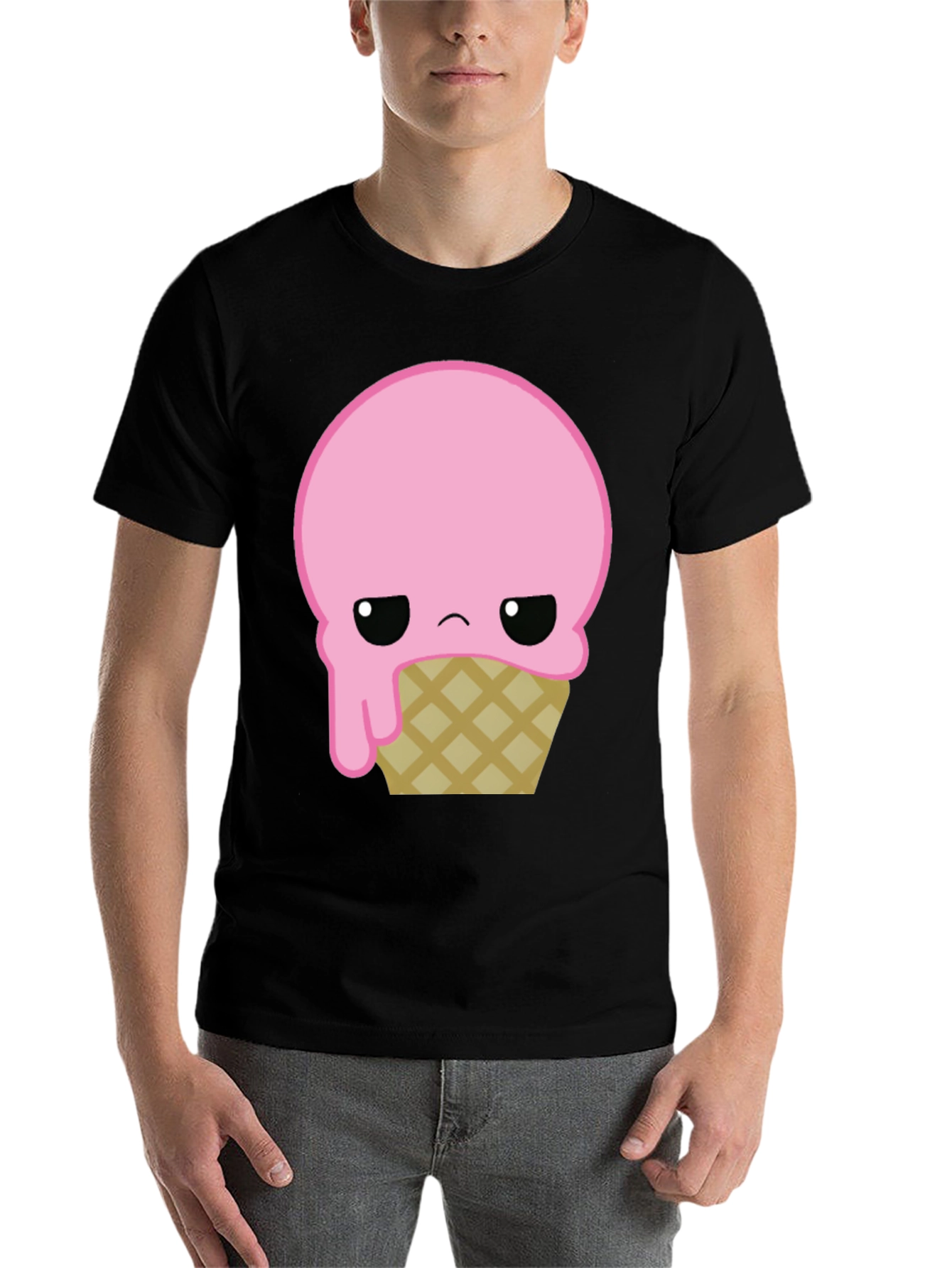 Black Sad Ice Cream Cone Graphic T-Shirt view 7
