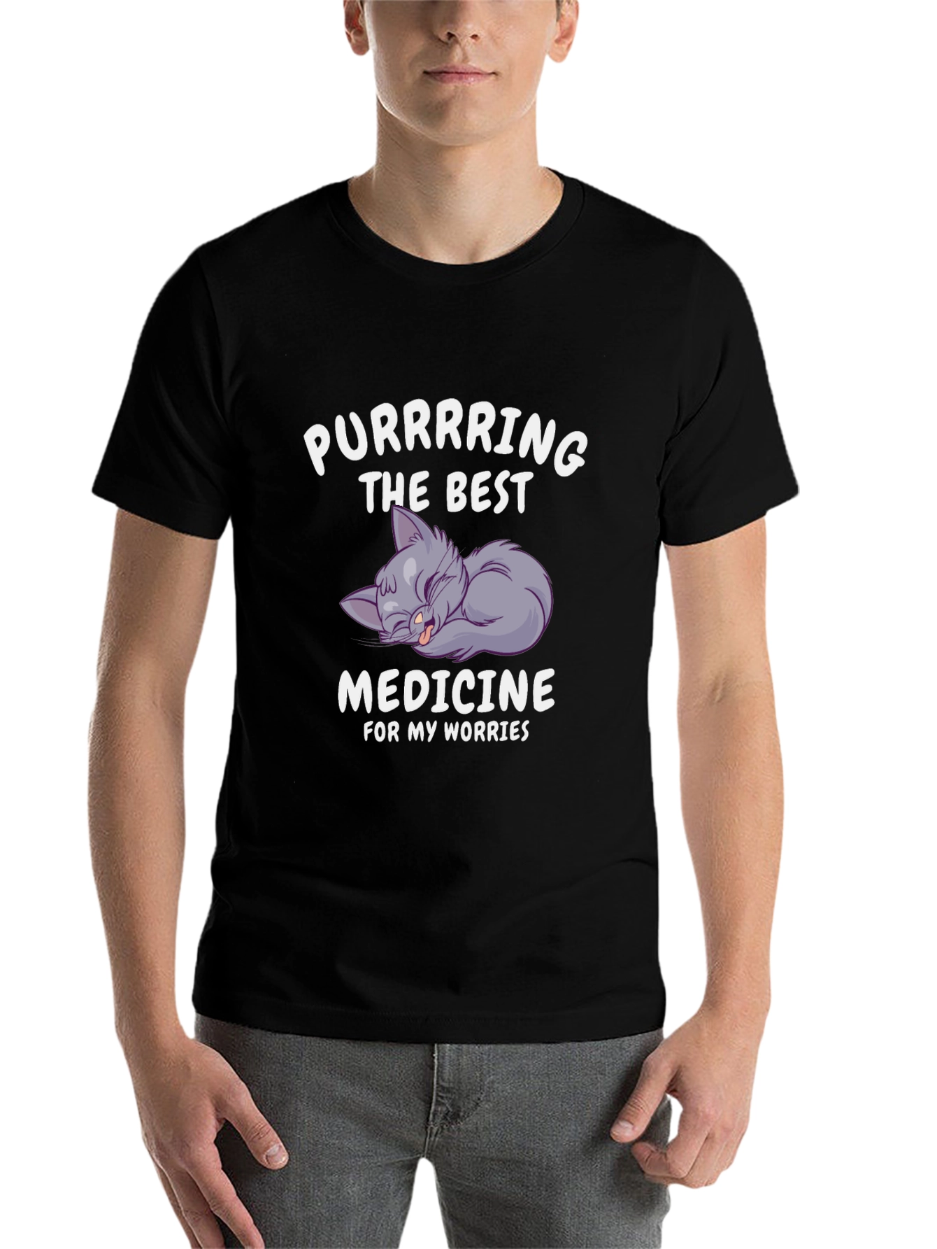 Black Purrring Cat T-Shirt - The Best Medicine For Worries view 7