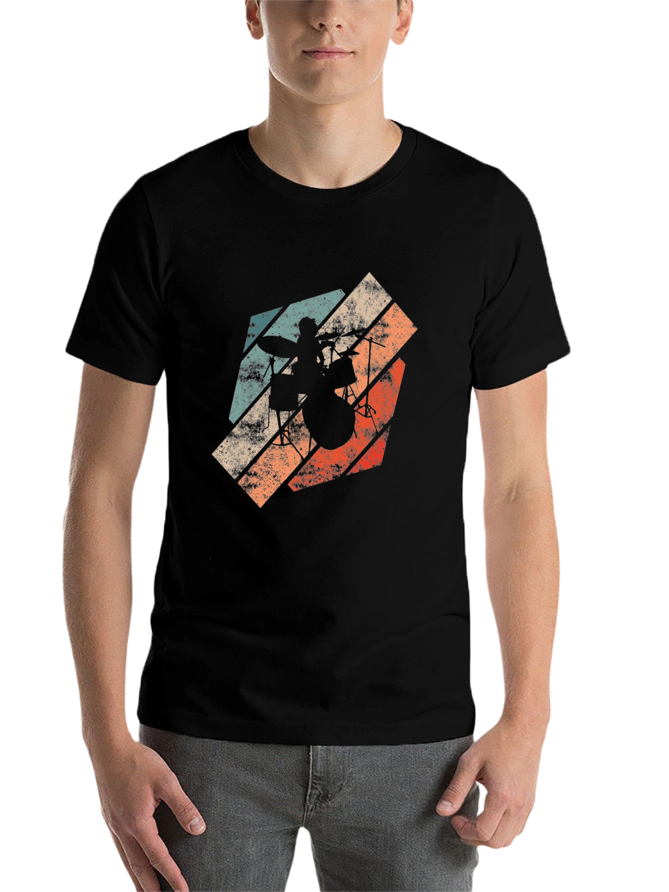 Black Retro Drummer T-Shirt - Vintage Style Rock Tee view 7