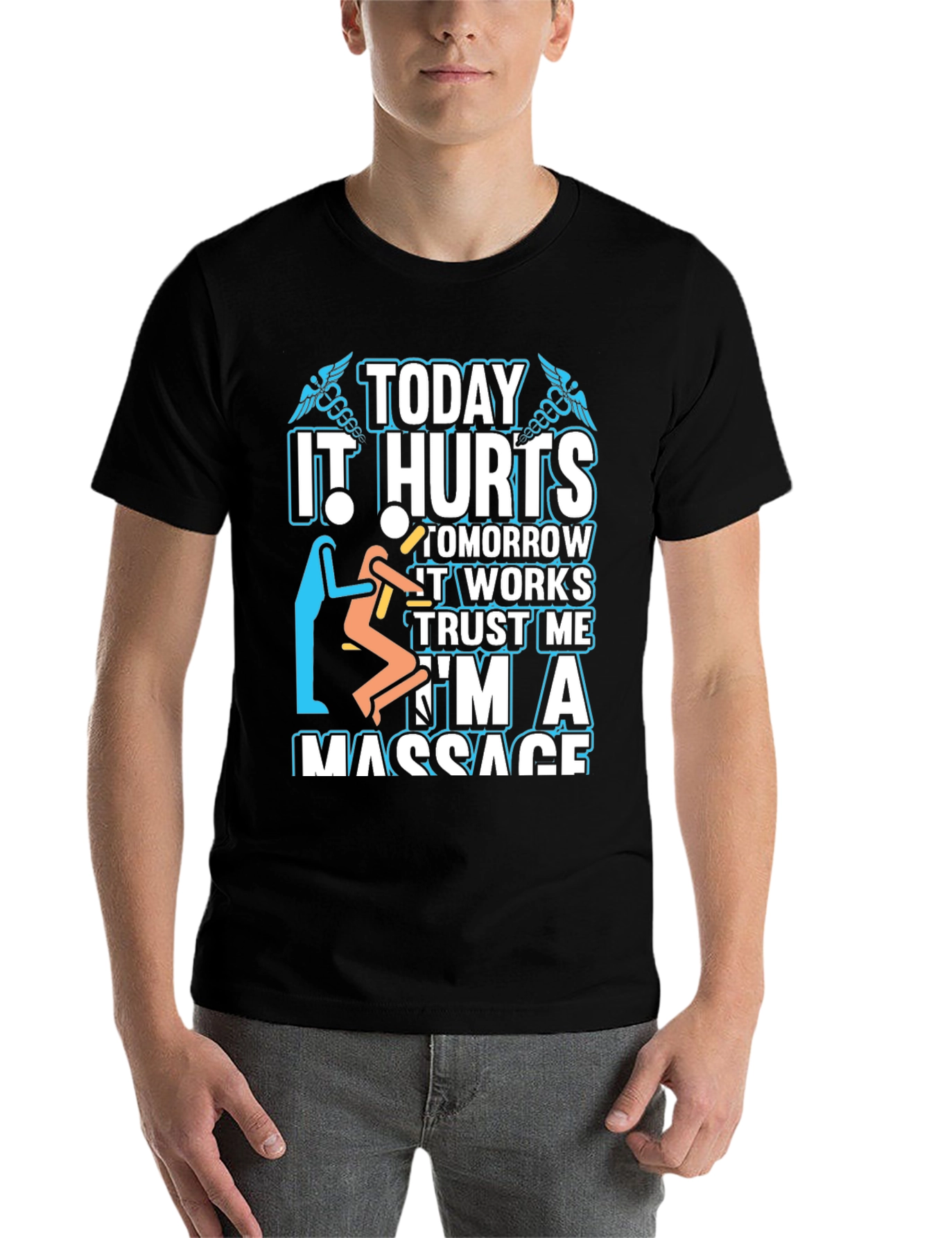 Black Massage Therapist T-Shirt - Today It Hurts view 7
