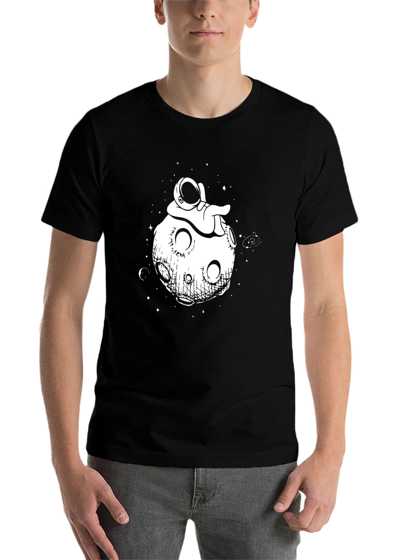 Black Astronaut Moon Graphic Tee - Black Cotton view 7