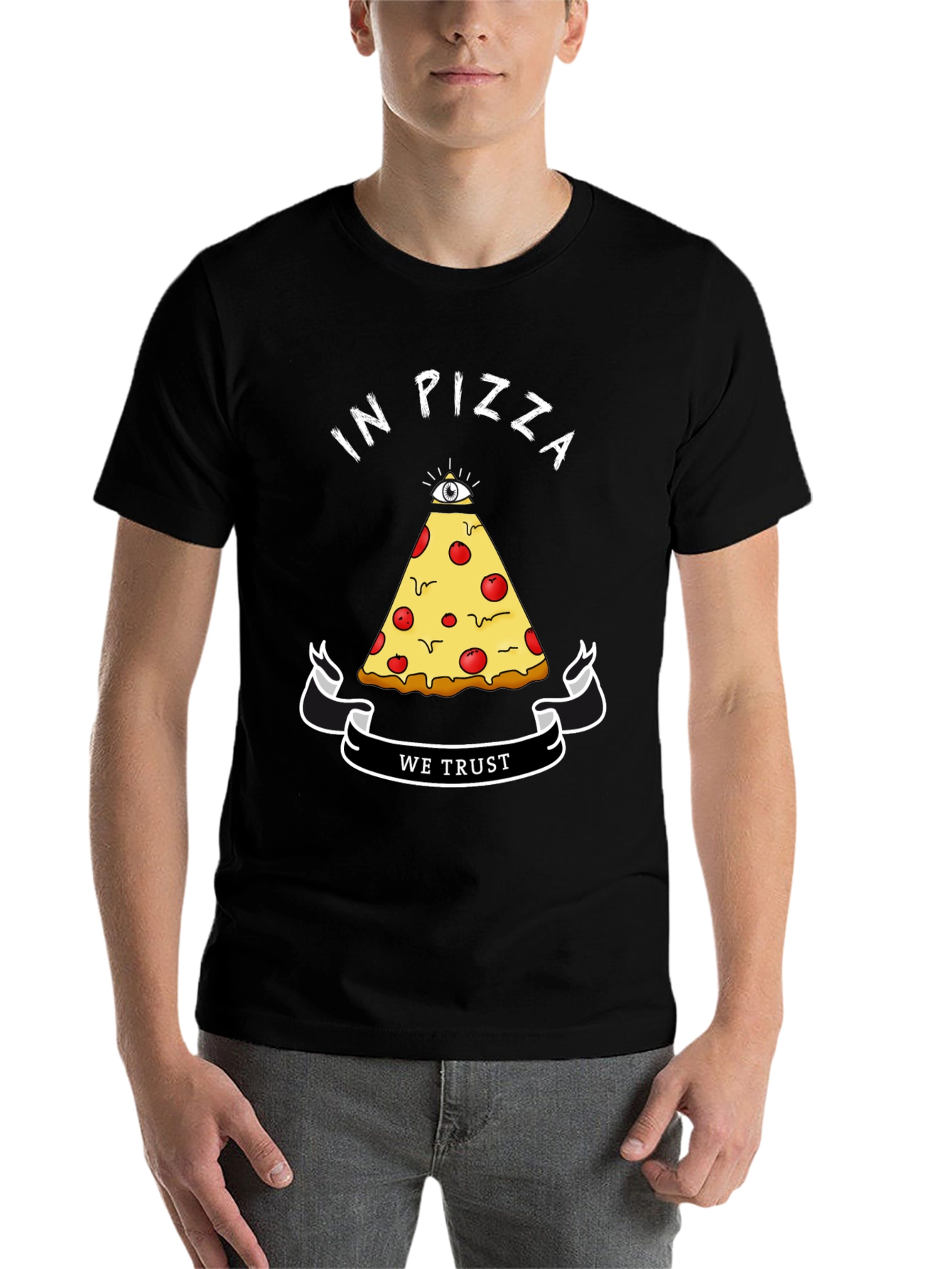 Black In Pizza We Trust Graphic T-Shirt view 7