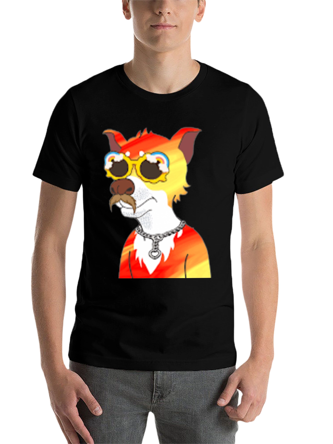 Black Cool Cartoon Dog Graphic Tee - Black view 7