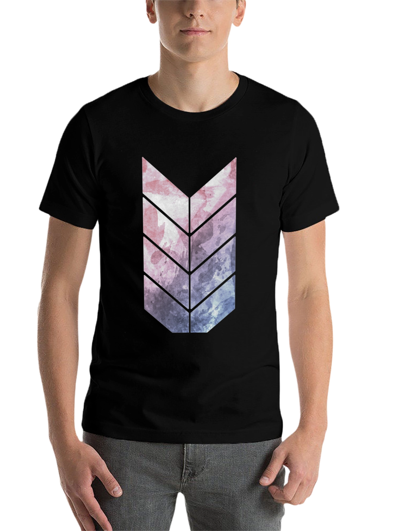 Black Abstract Arrow Graphic Tee - Black Cotton Blend view 7