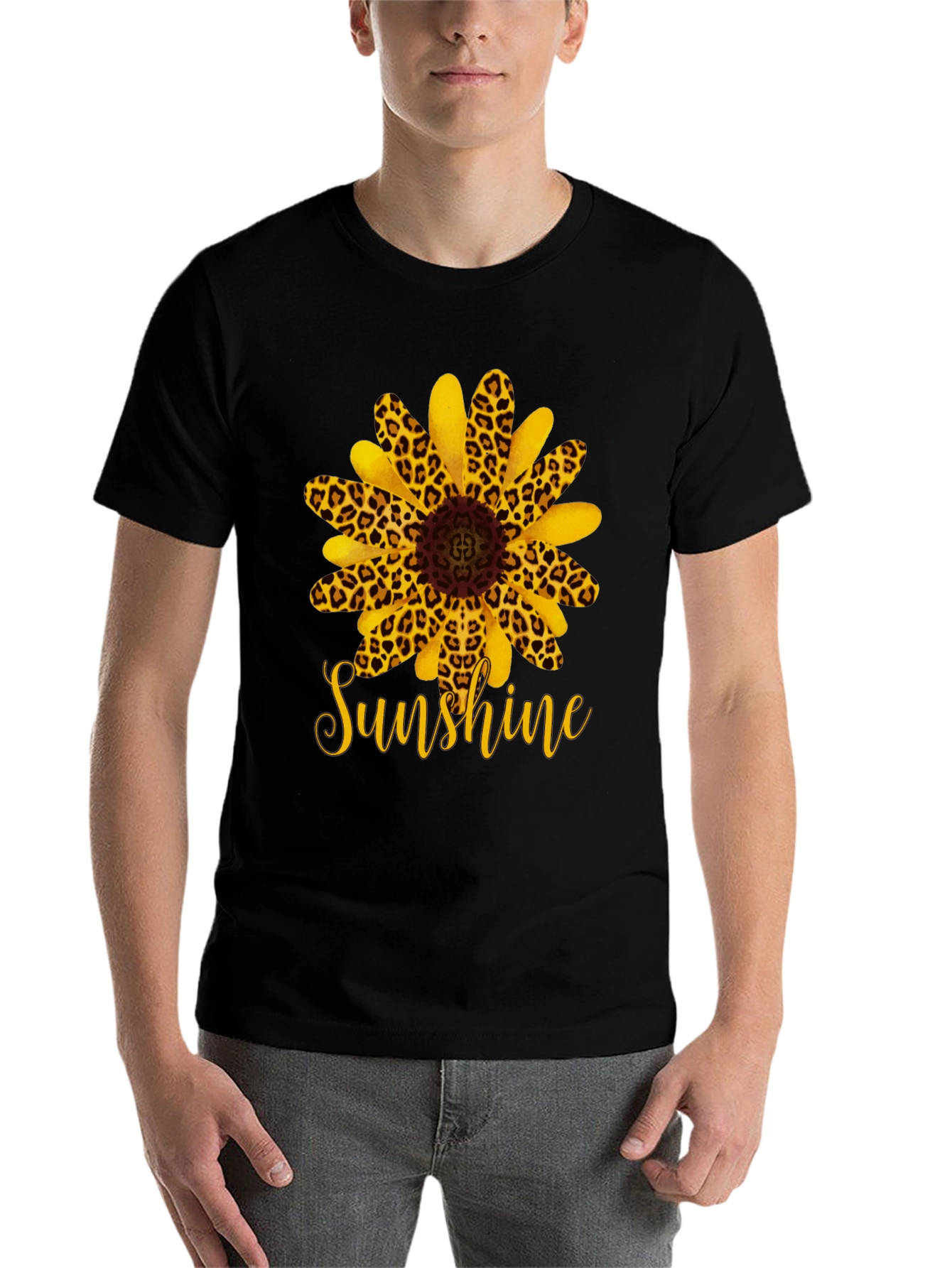 Black Leopard Sunflower 'Sunshine' Black T-Shirt view 7