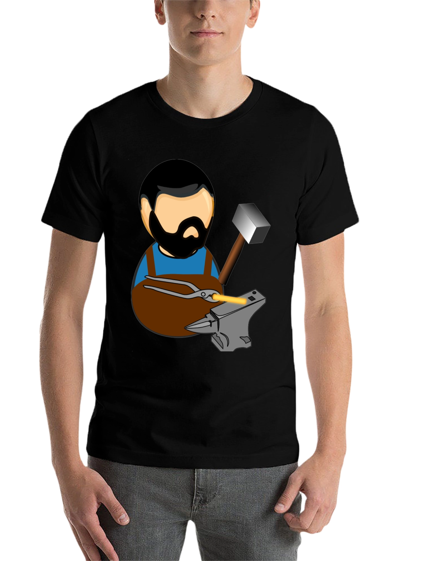 Black Blacksmith T-Shirt Cartoon Anvil Hammer Forge view 7