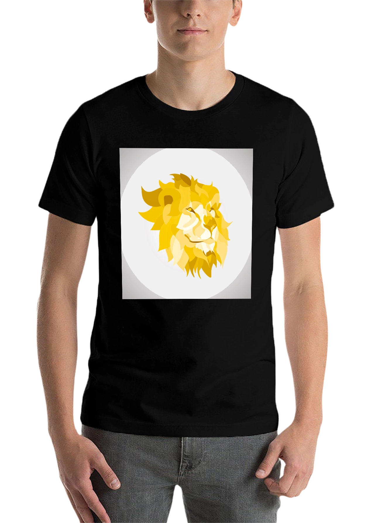 Black Geometric Lion Head Graphic Tee - Black view 7