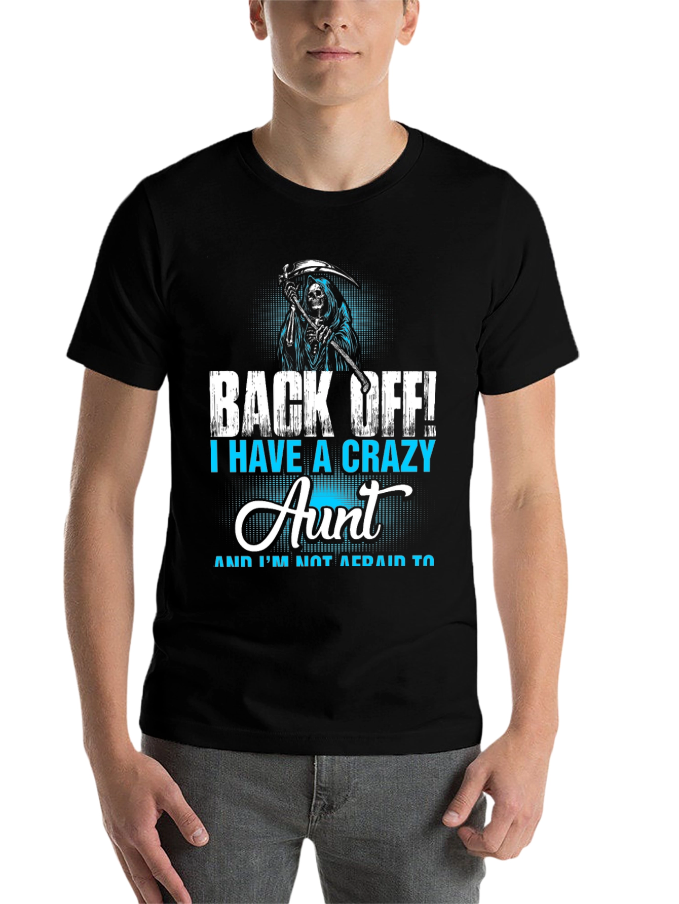 Black Crazy Aunt T-Shirt - Grim Reaper Design view 7