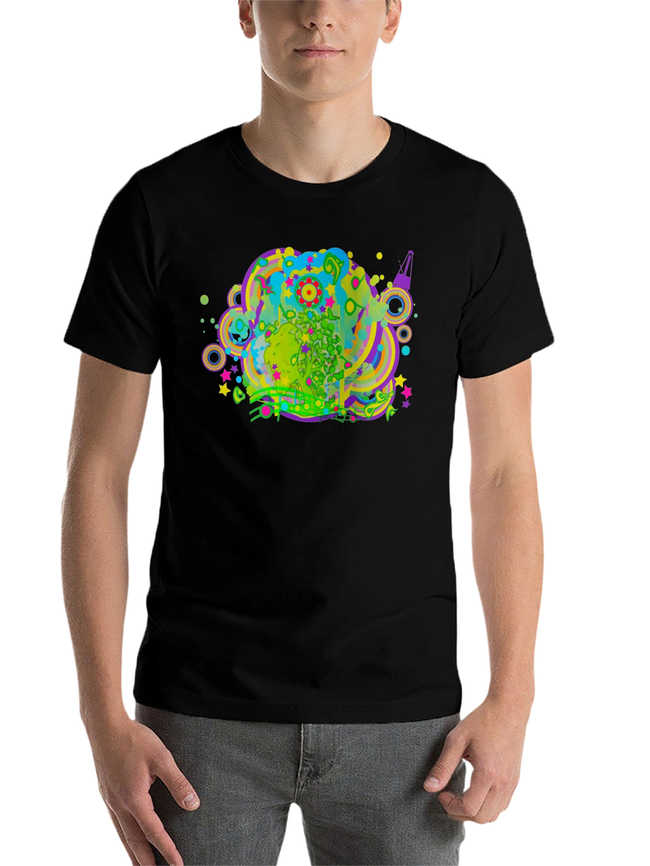 Black Psychedelic Graphic Print Black T-Shirt view 7