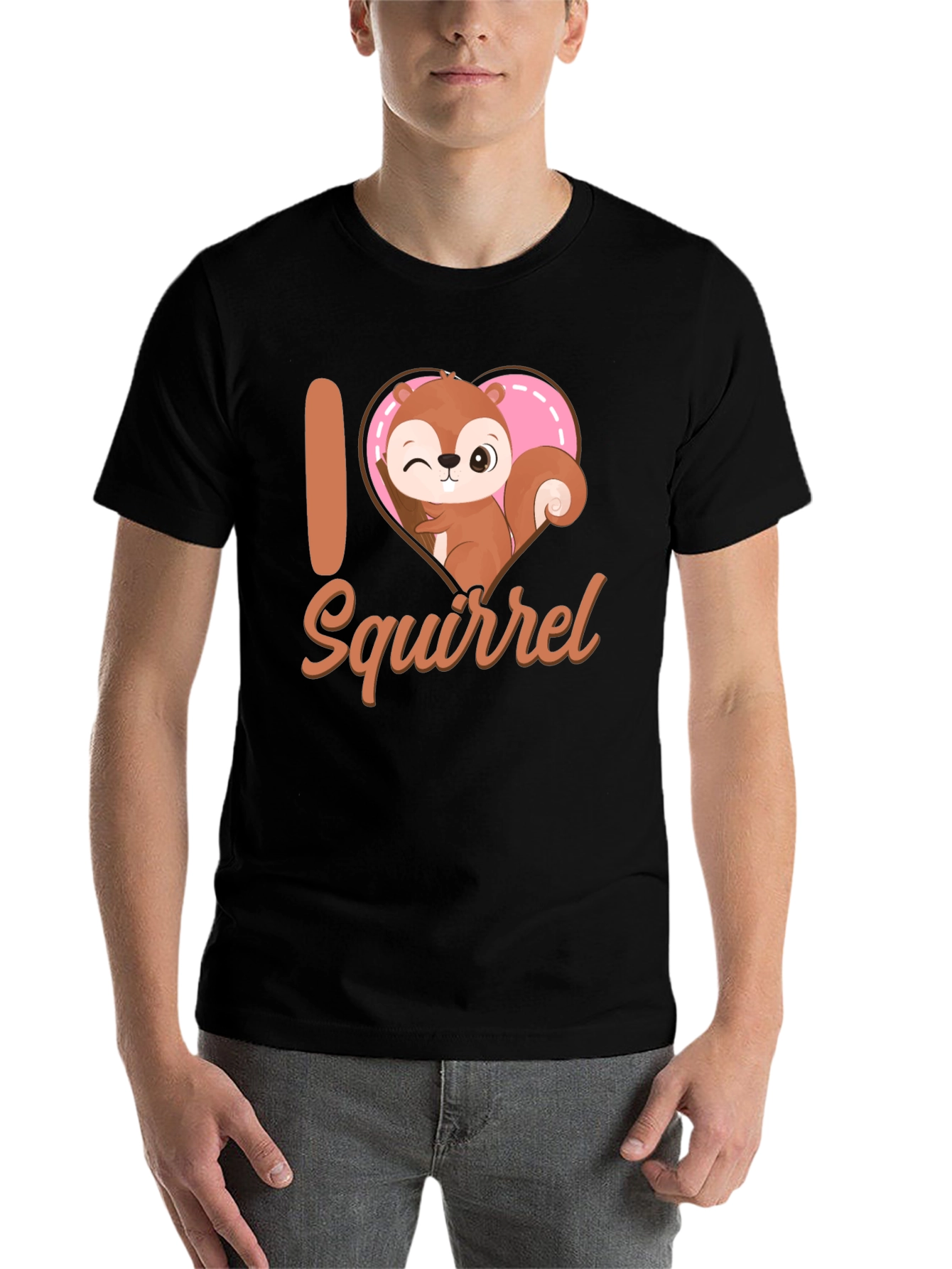 Black I Heart Squirrel T-Shirt Cute Cartoon Tee view 7