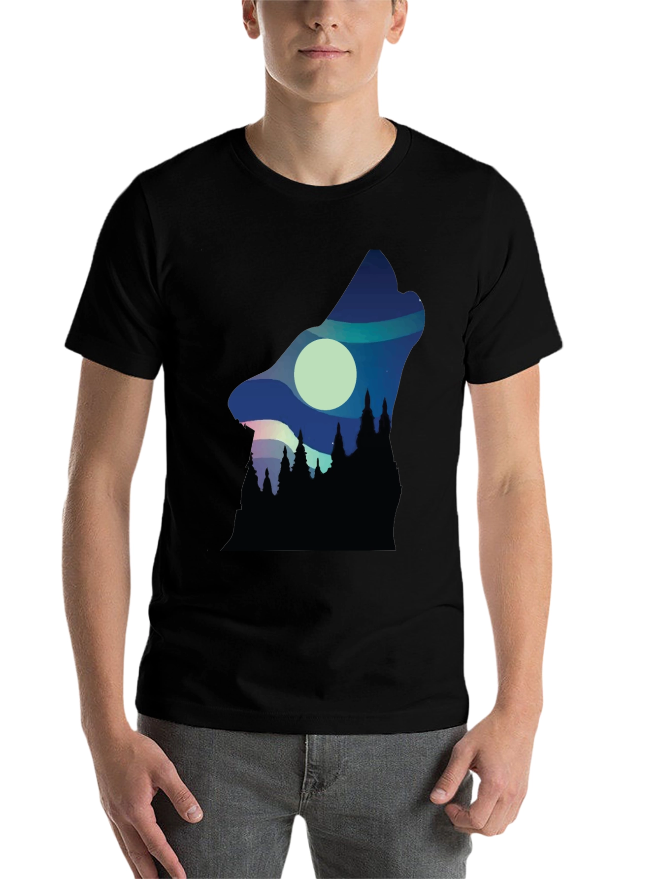 Black Wolf Howl Silhouette Graphic Tee - Black view 7