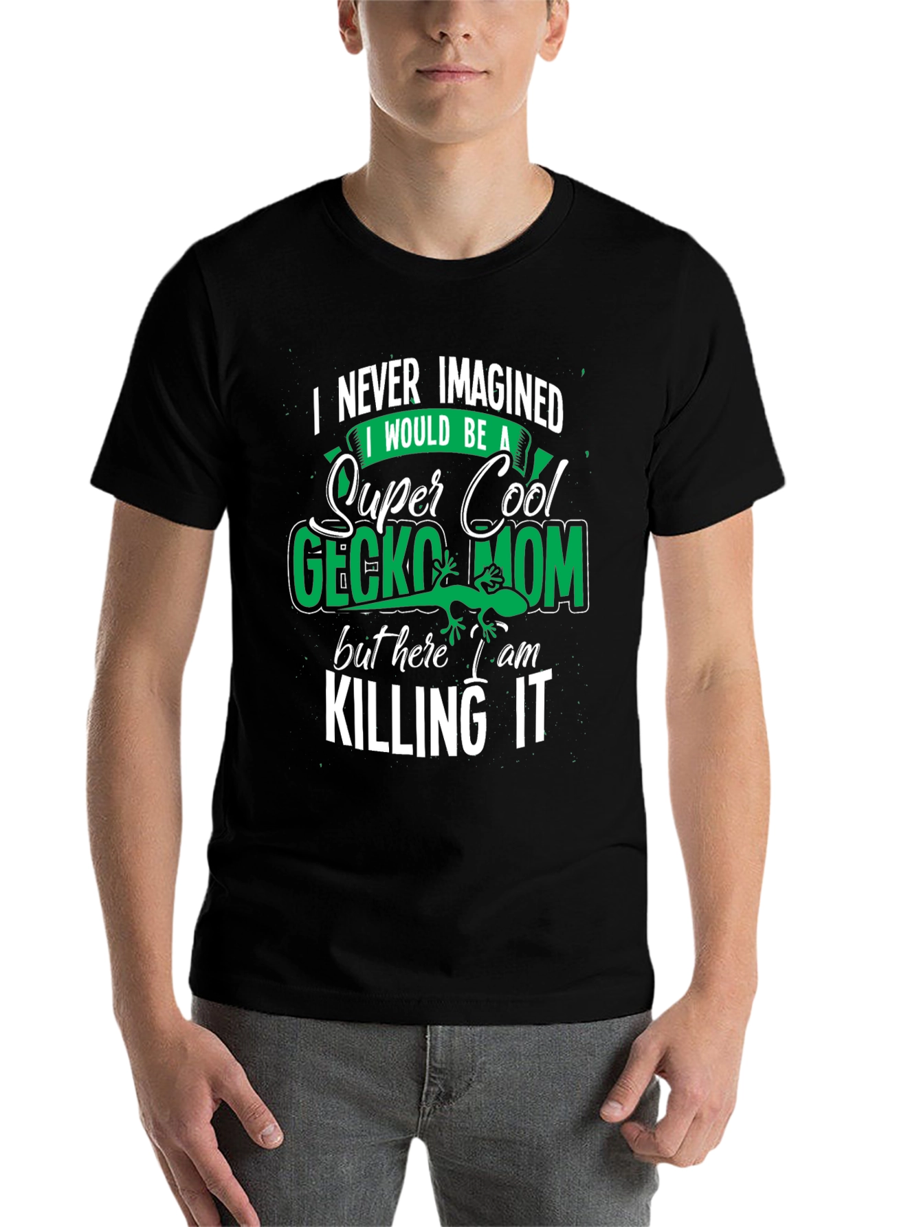 Black Super Cool Gecko Mom Graphic Tee view 7